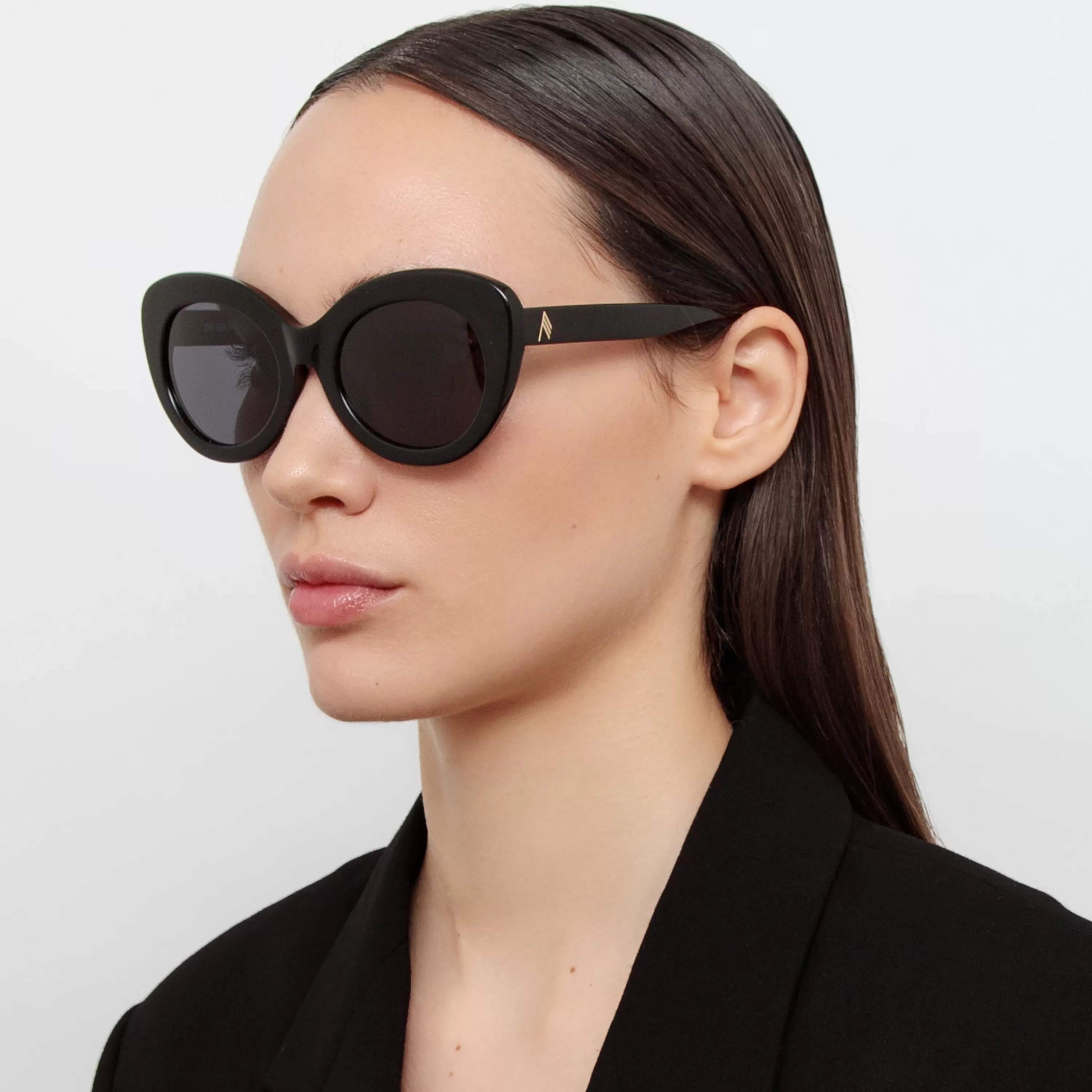 LINDA FARROW (U.K.) Agnes Cat Eye Sunglasses in Black