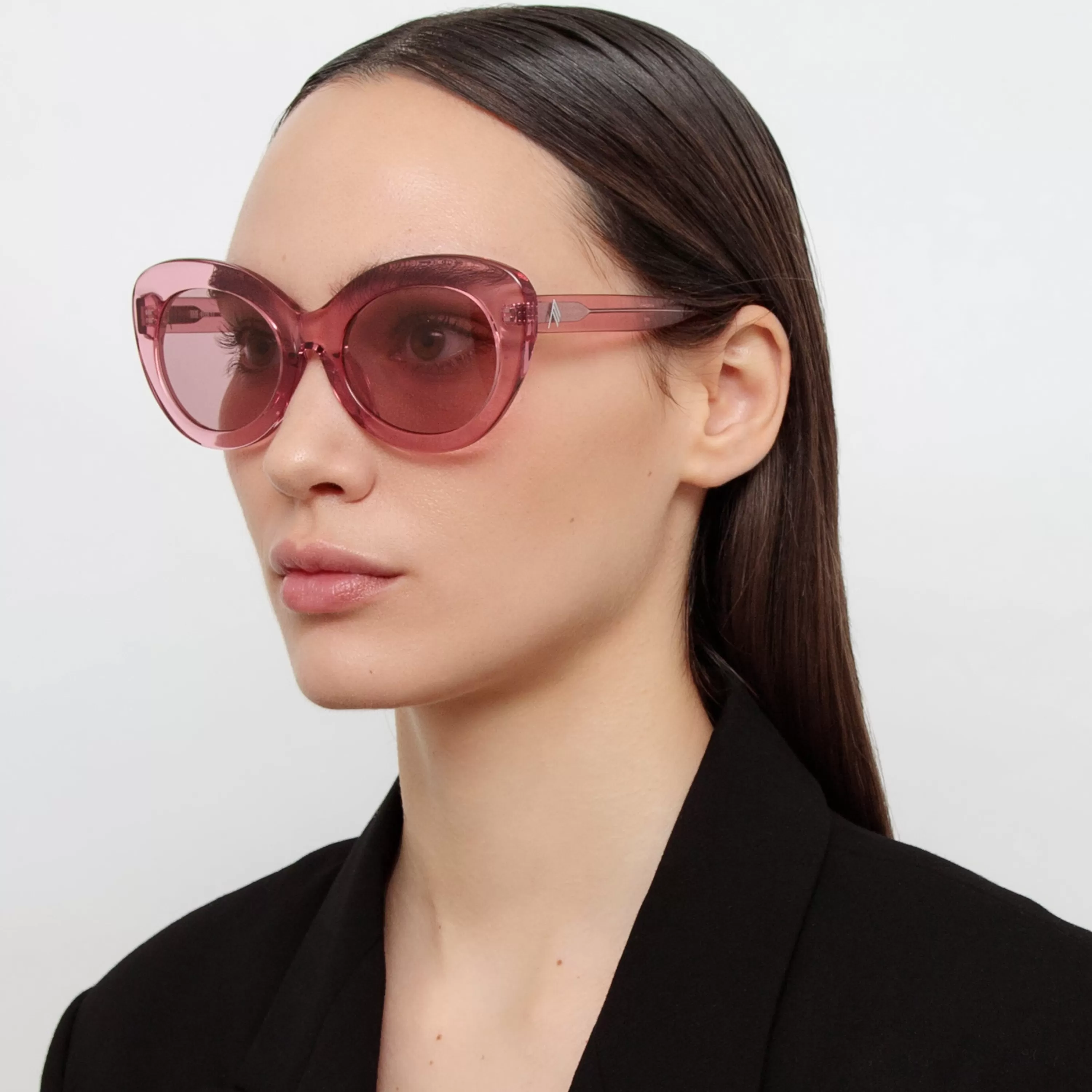 LINDA FARROW (U.K.) Agnes Cat Eye Sunglasses in Pink