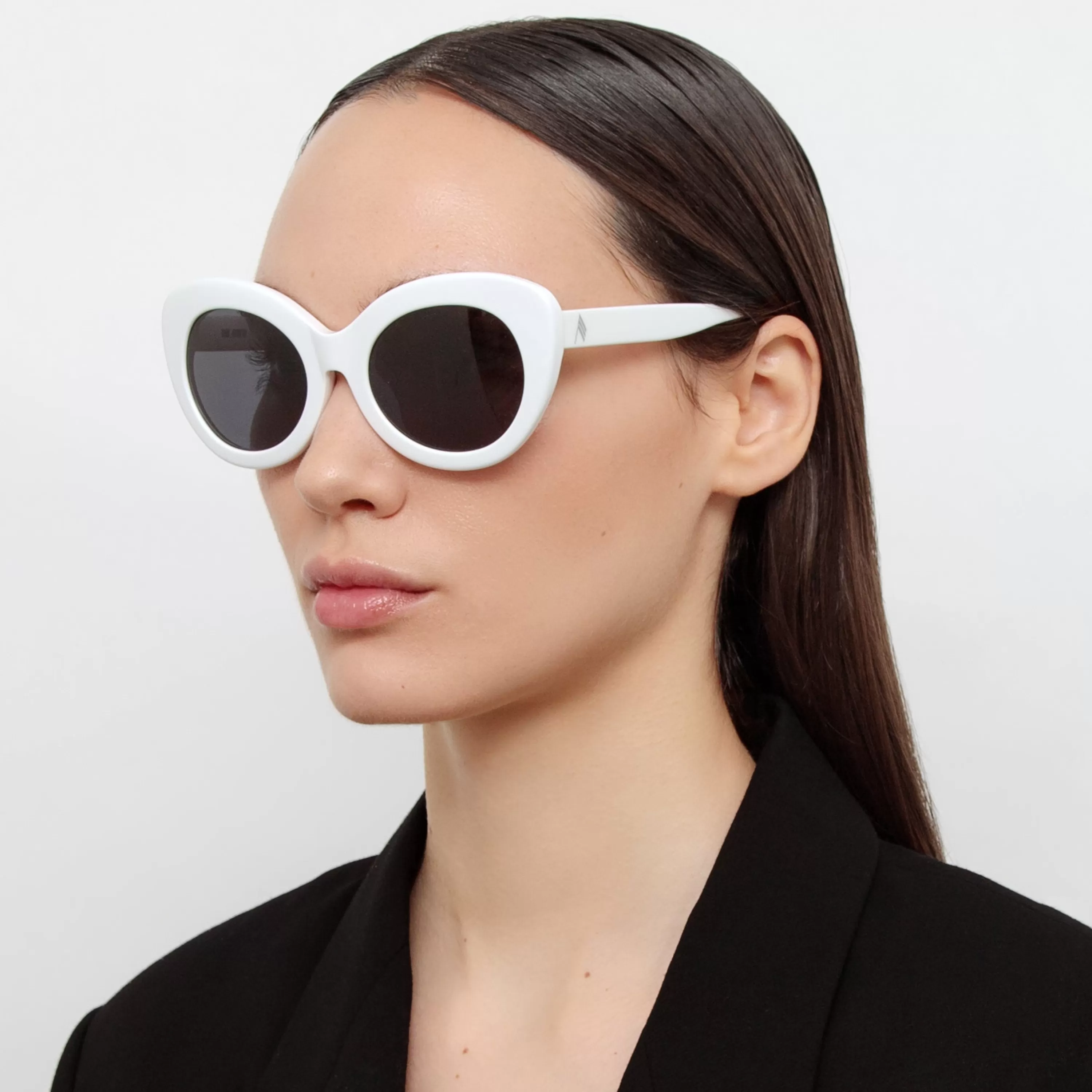 LINDA FARROW (U.K.) Agnes Cat Eye Sunglasses in White