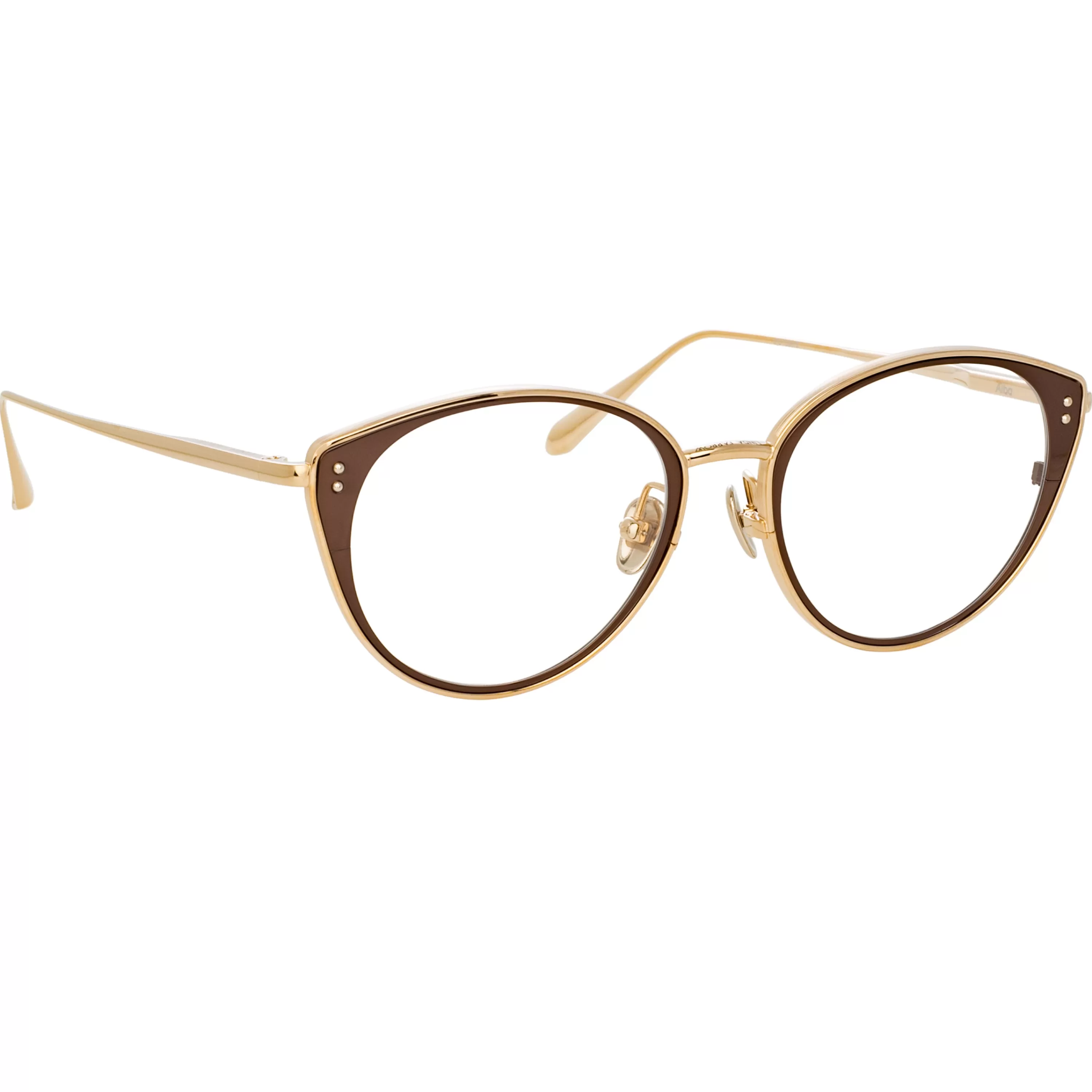 LINDA FARROW (U.K.) Alba Cat Eye Optical Frame in Light Gold
