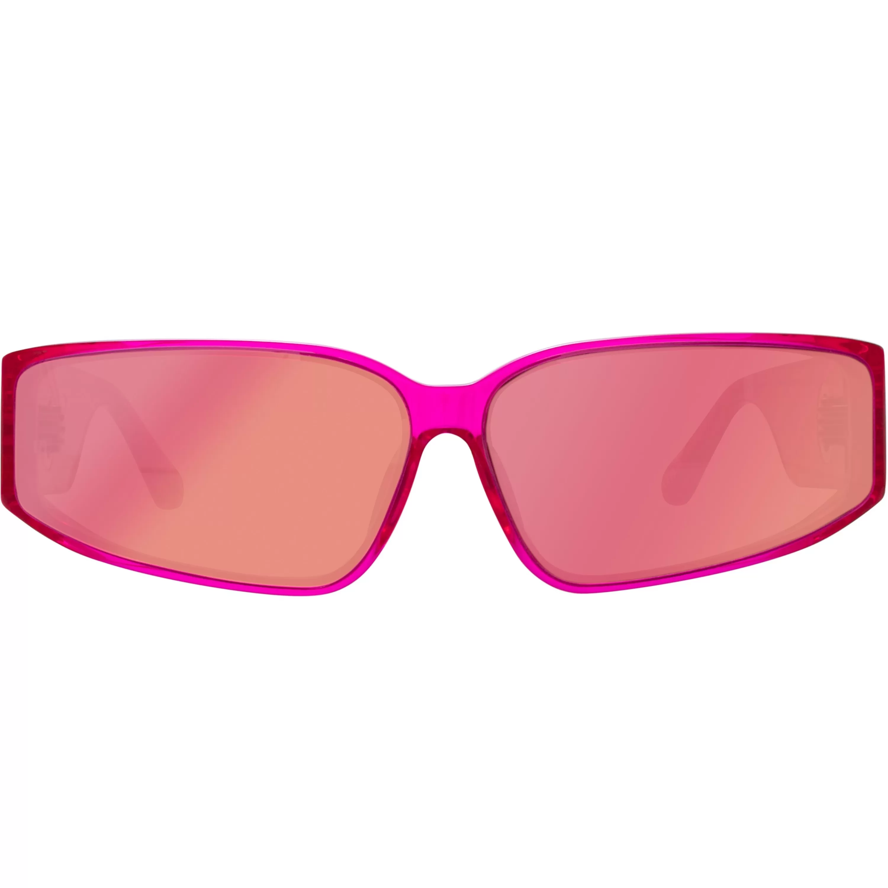 Women LINDA FARROW (U.K.) Alexis Angular Sunglasses in Neon Pink