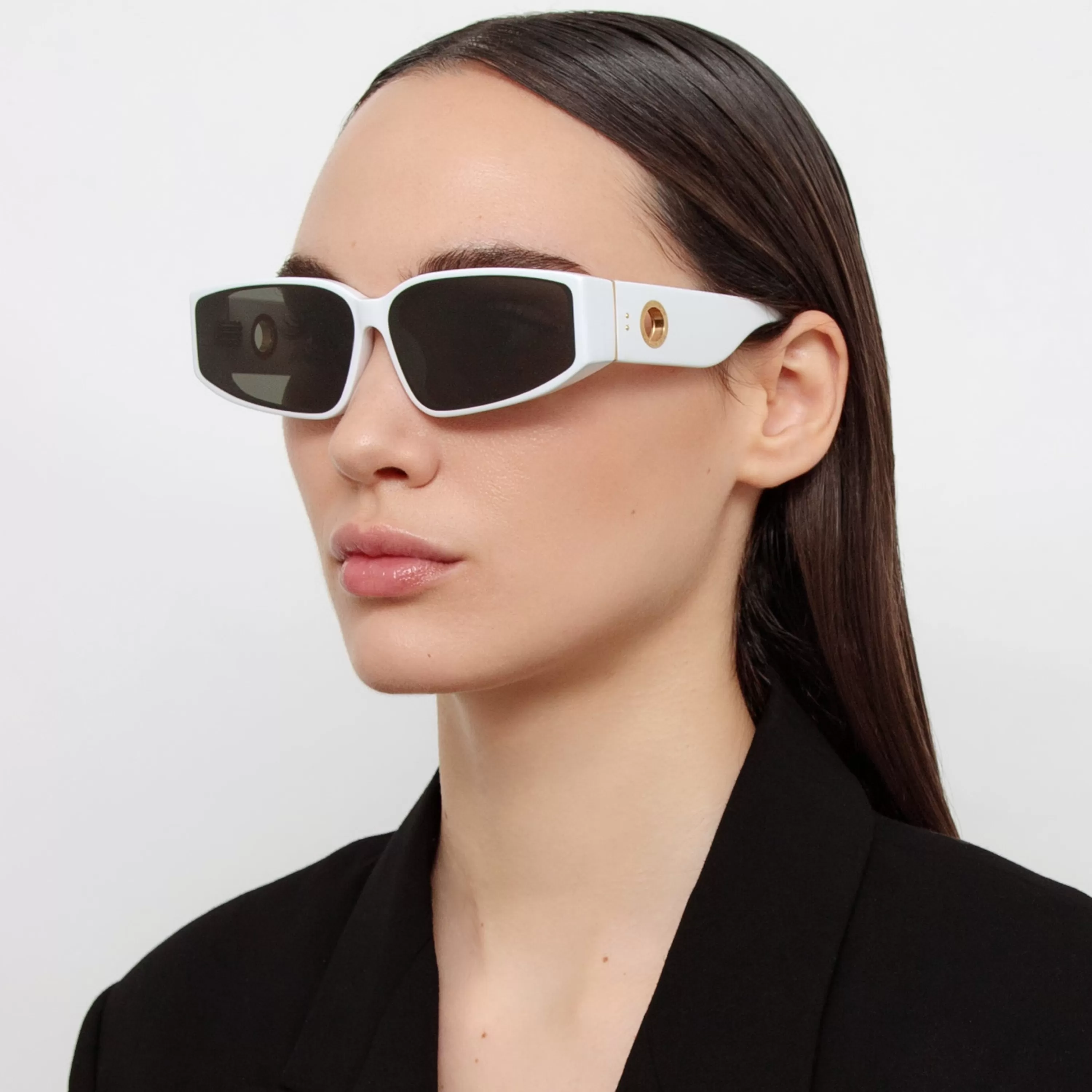Women LINDA FARROW (U.K.) Alexis Angular Sunglasses in White