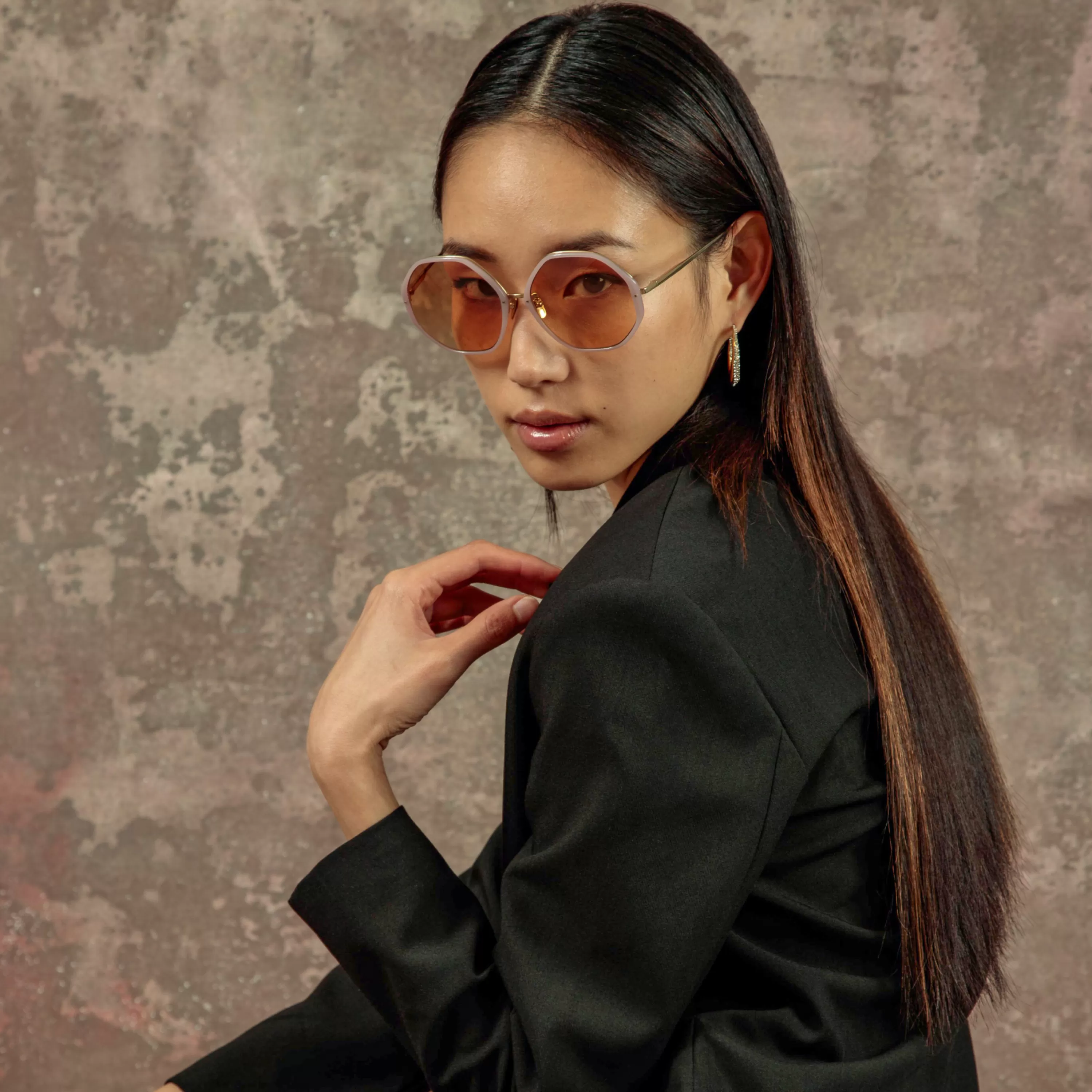 Women LINDA FARROW (U.K.) Alona Hexagon Sunglasses in Lilac