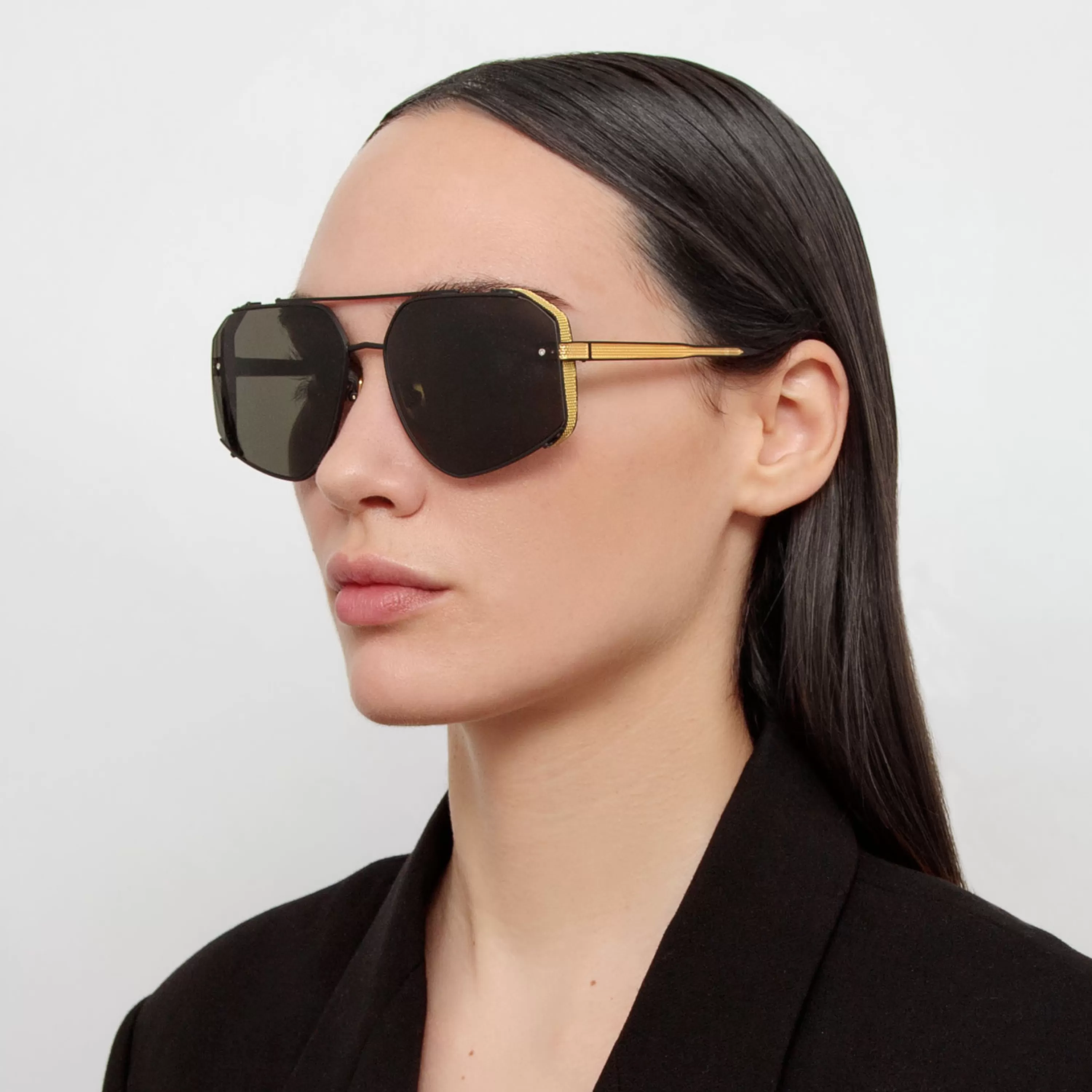 Women LINDA FARROW (U.K.) Amar Aviator Sunglasses in Matt Nickel