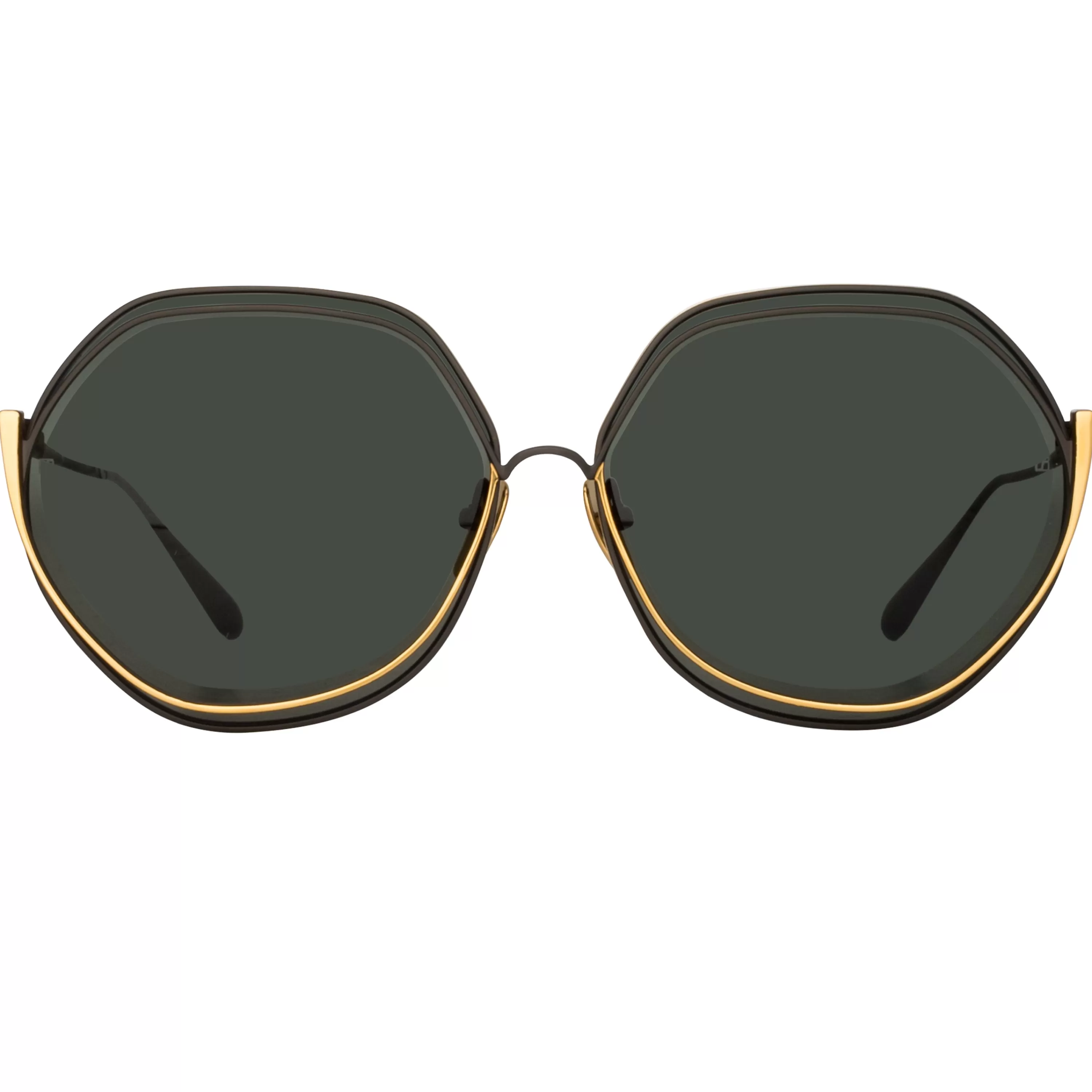 Women LINDA FARROW (U.K.) Aspen Hexagon Sunglasses in Matt Nickel