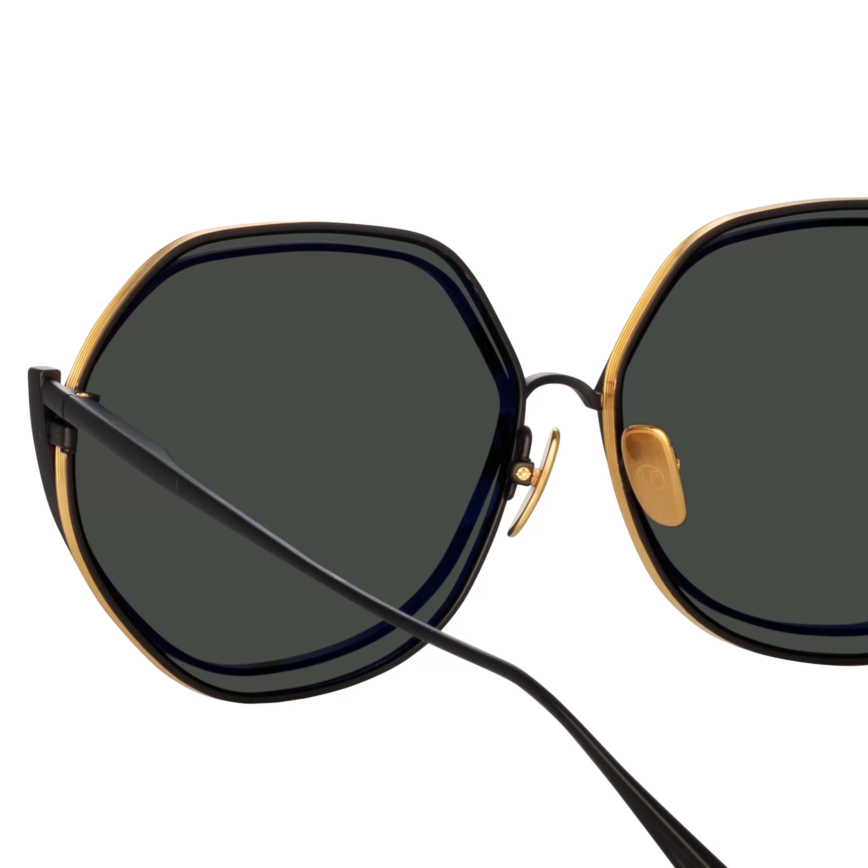 aspen_hexagon_sunglasses_in_matt_nickel_3.webp Women LINDA FARROW (U.K.) Aspen Hexagon Sunglasses in Matt Nickel