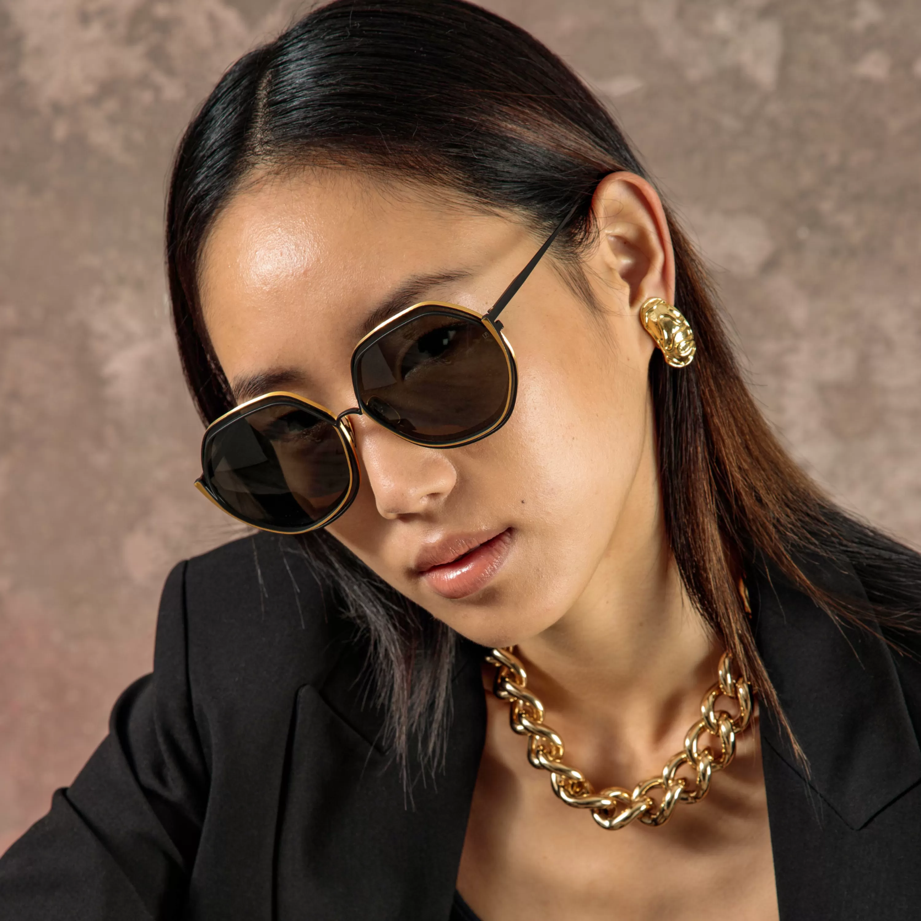 aspen_hexagon_sunglasses_in_matt_nickel_4.webp Women LINDA FARROW (U.K.) Aspen Hexagon Sunglasses in Matt Nickel