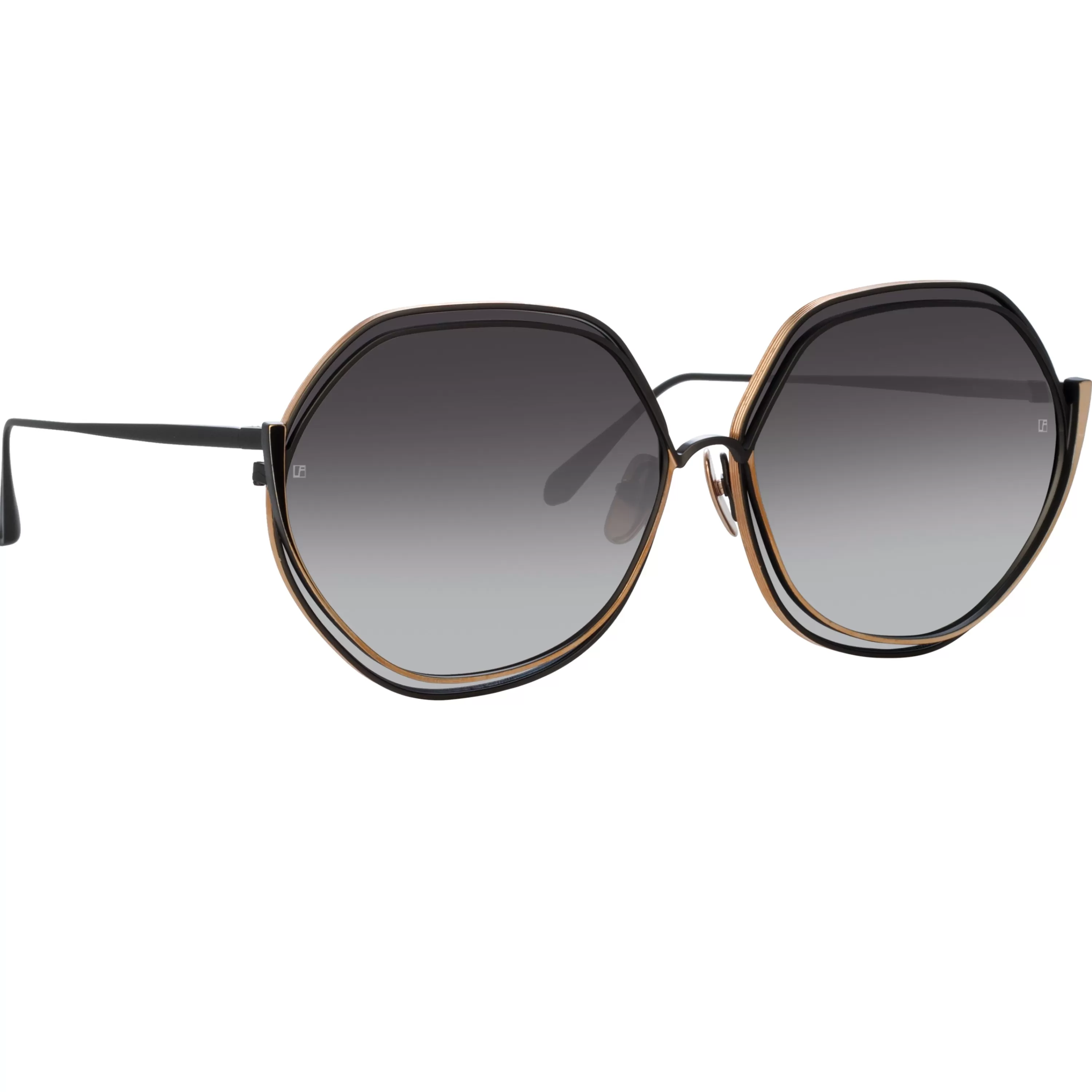 LINDA FARROW (U.K.) Aspen Hexagon Sunglasses in Nickel