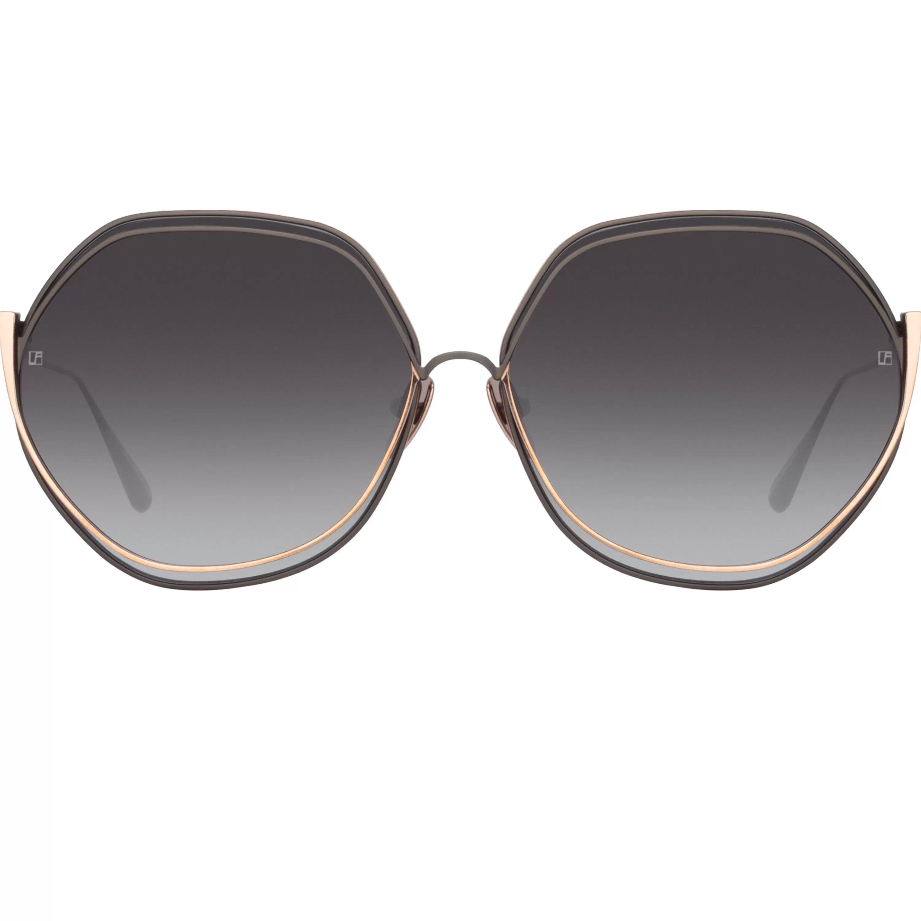 LINDA FARROW (U.K.) Aspen Hexagon Sunglasses in Nickel