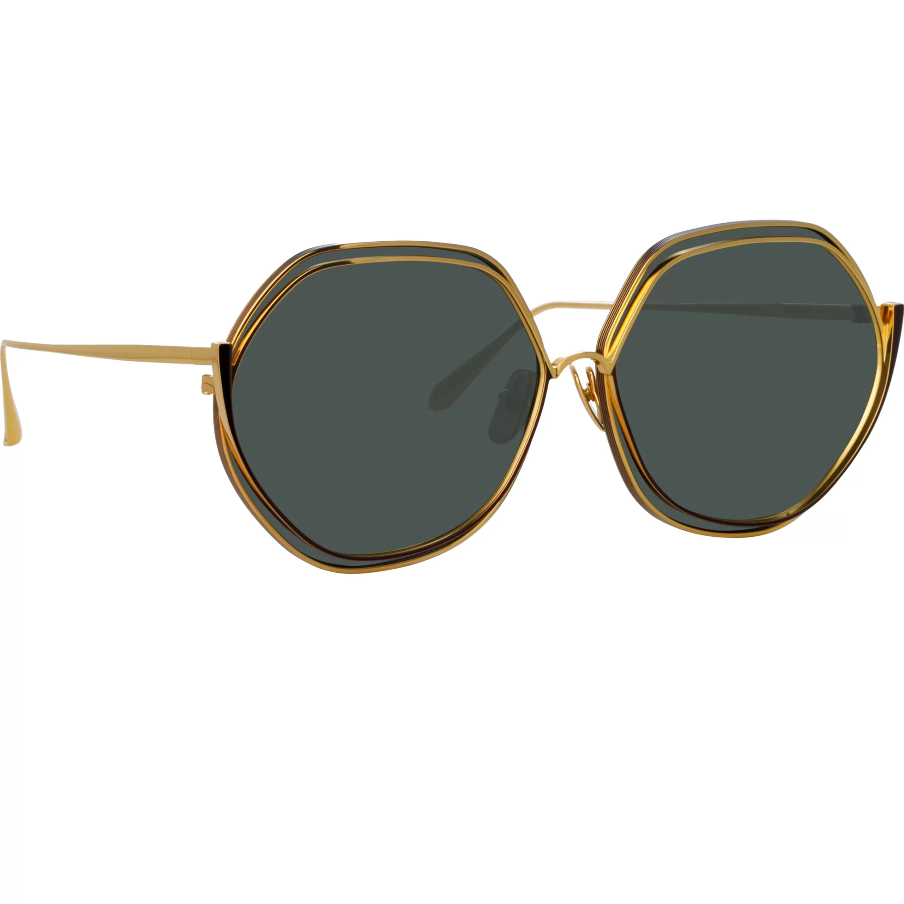 LINDA FARROW (U.K.) Aspen Hexagon Sunglasses in Yellow Gold