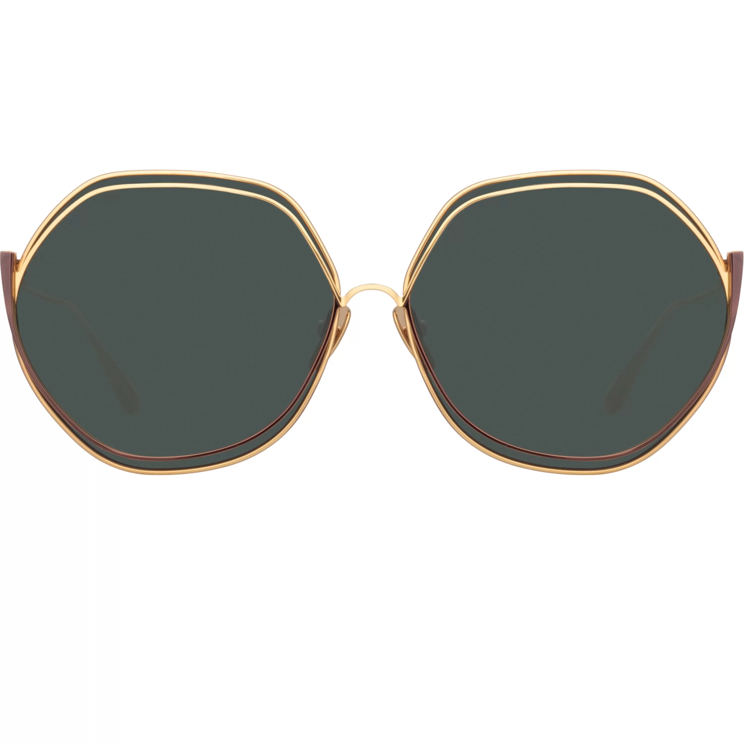 LINDA FARROW (U.K.) Aspen Hexagon Sunglasses in Yellow Gold