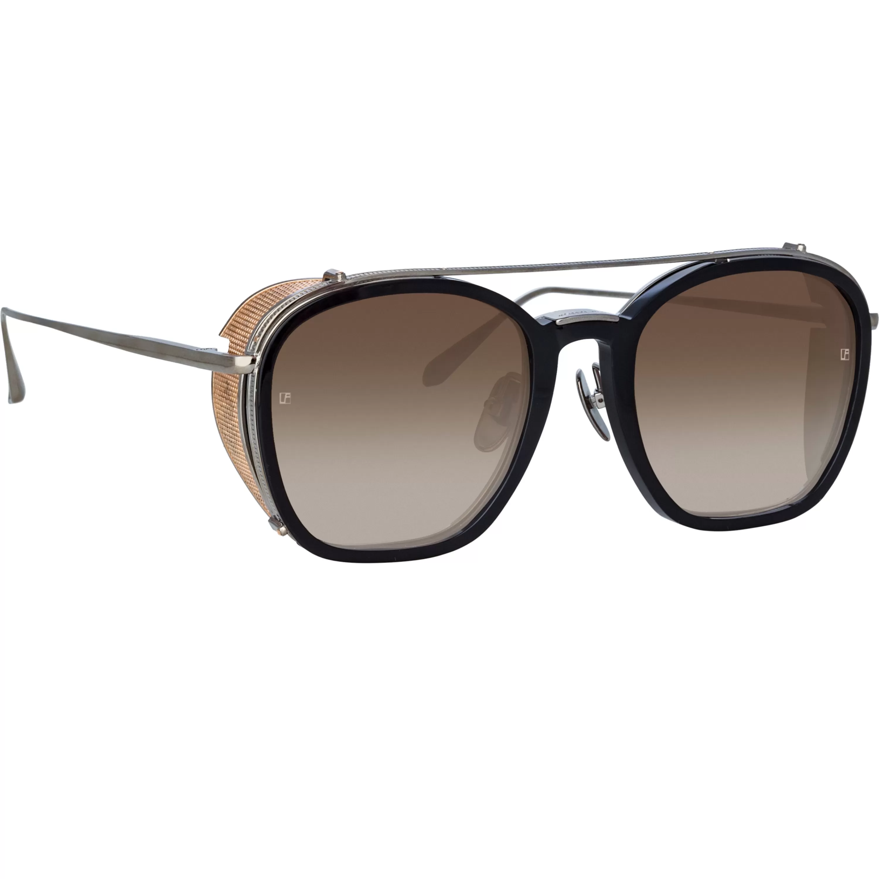 LINDA FARROW (U.K.) Aston Square Sunglasses in White Gold