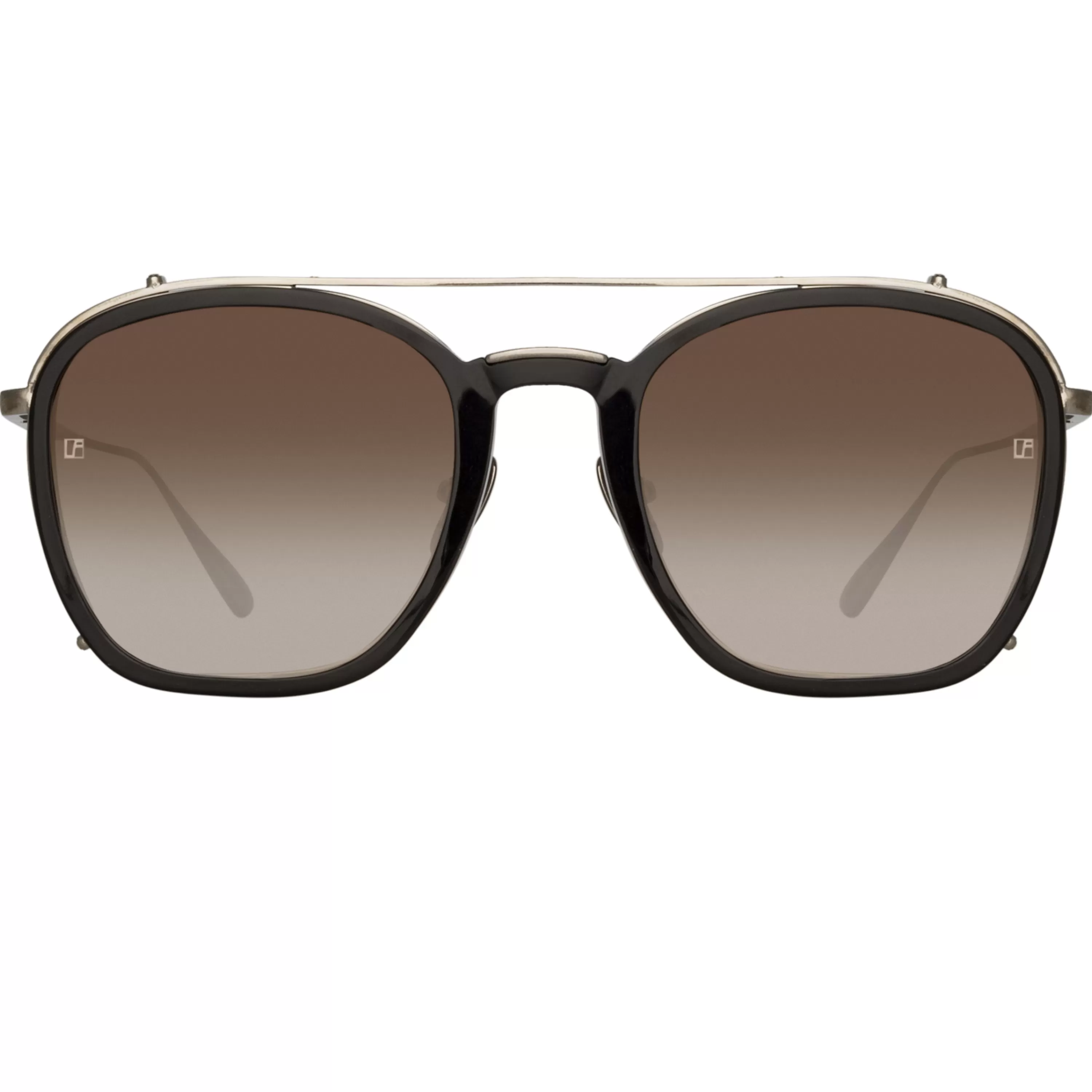 LINDA FARROW (U.K.) Aston Square Sunglasses in White Gold