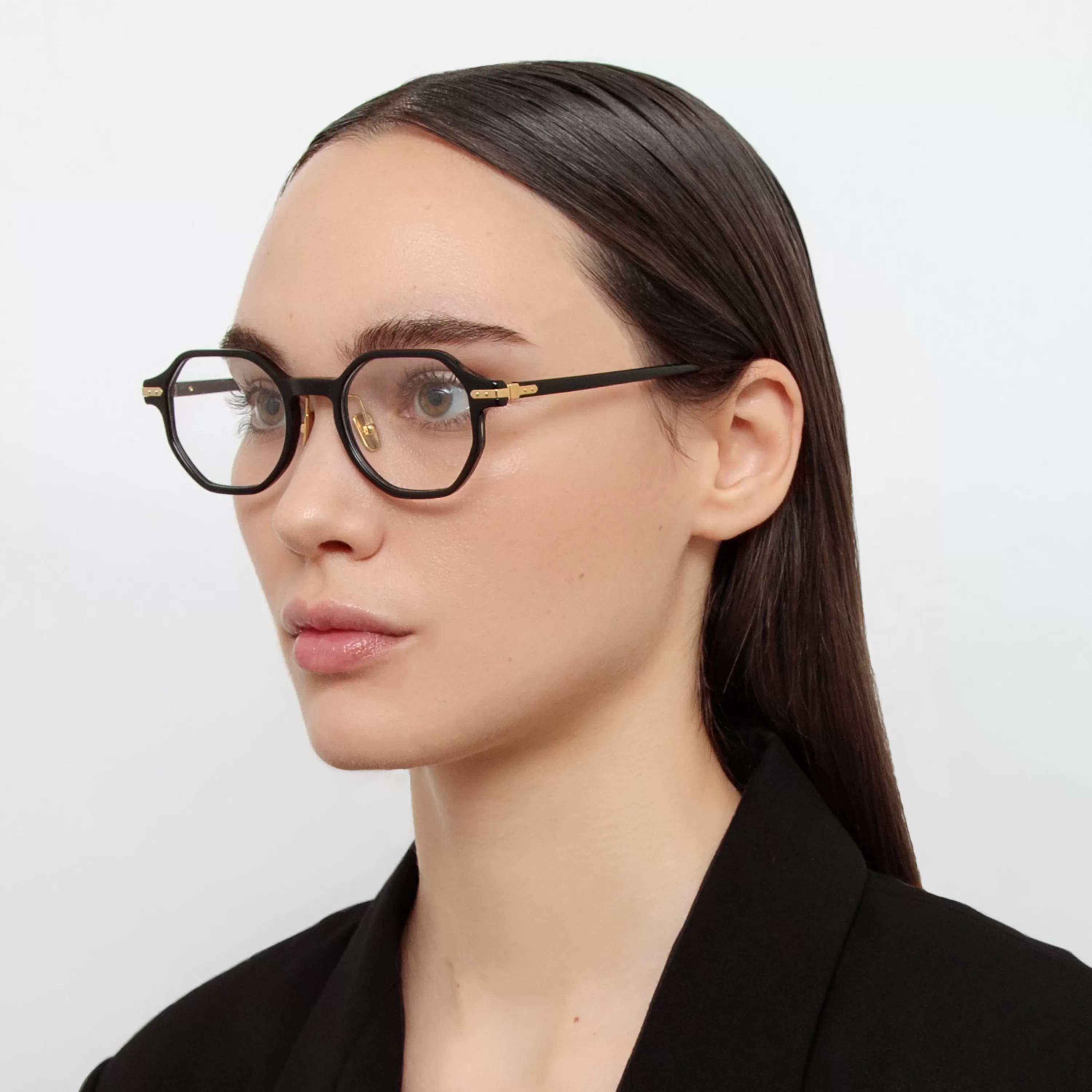 Women Linda Farrow Axis Angular Optical Frame in Black (Asian Fit)
