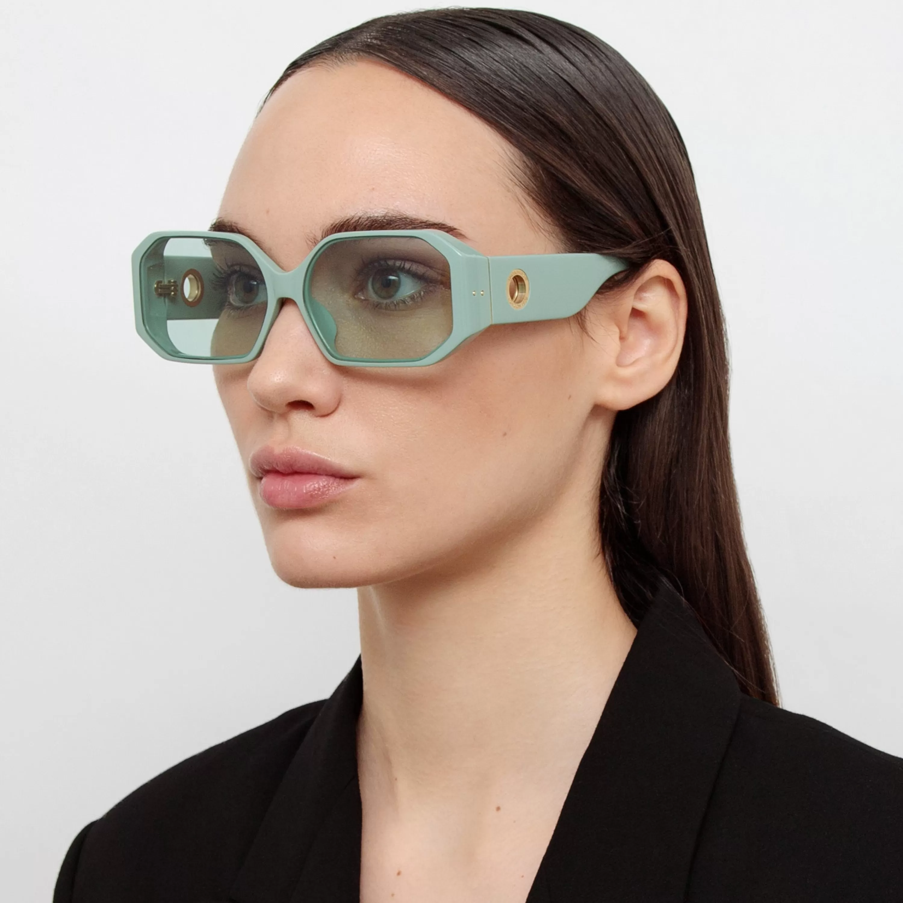 Women LINDA FARROW (U.K.) Bailey Angular Sunglasses in Peppermint