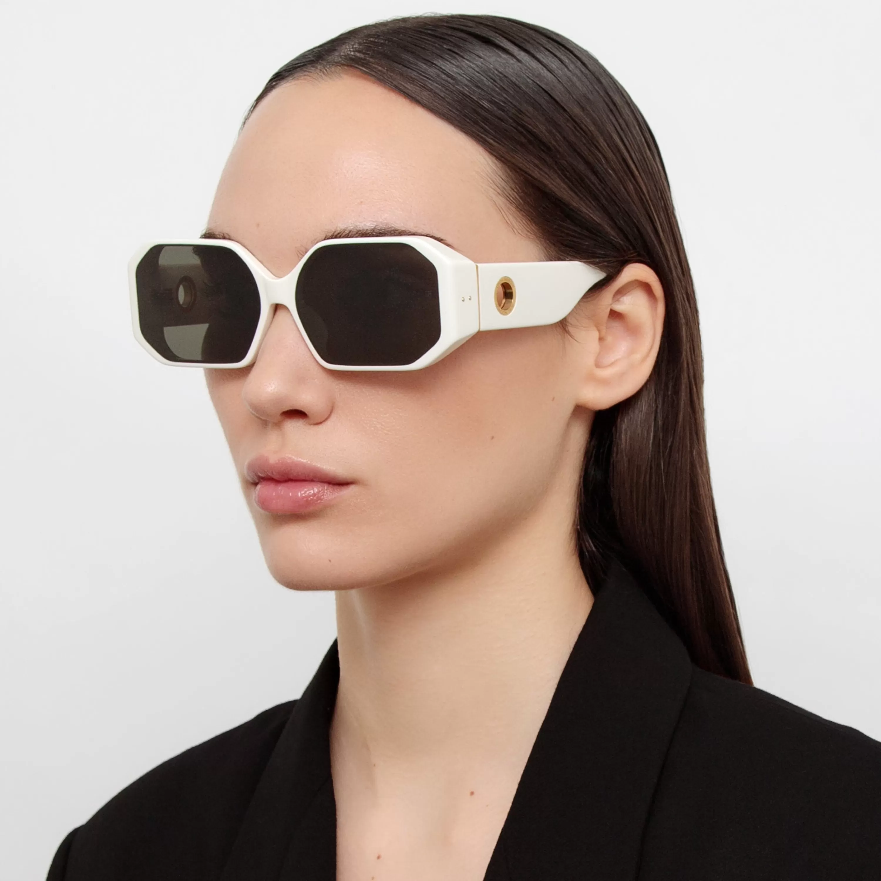 Women LINDA FARROW (U.K.) Bailey Angular Sunglasses in White