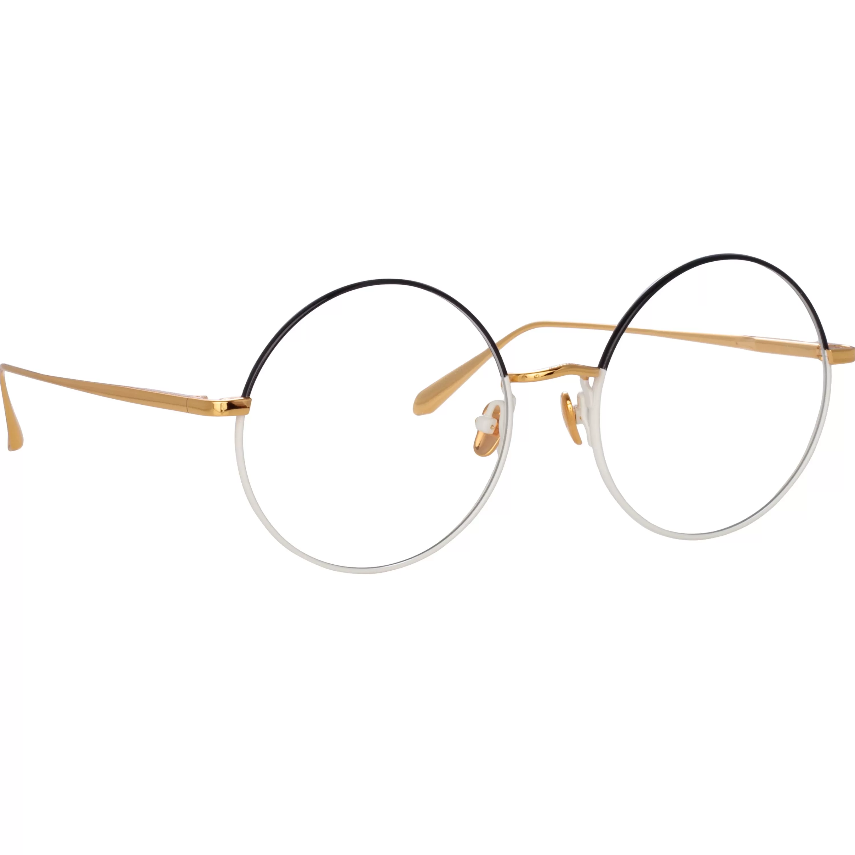LINDA FARROW (U.K.) Bea Round Optical Frame in Black and Yellow Gold