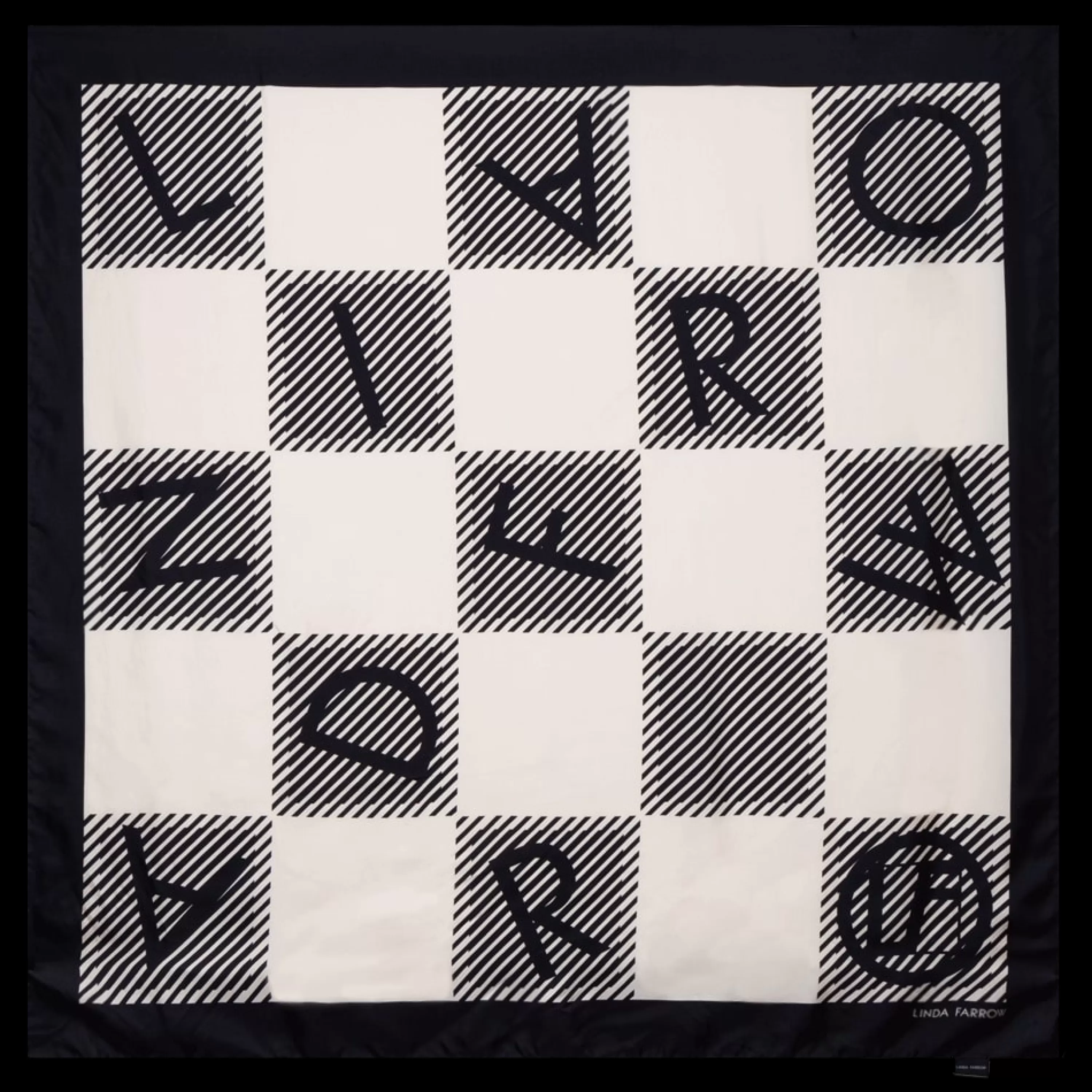 Linda Farrow Black and White Logo Check Scarf 135cm