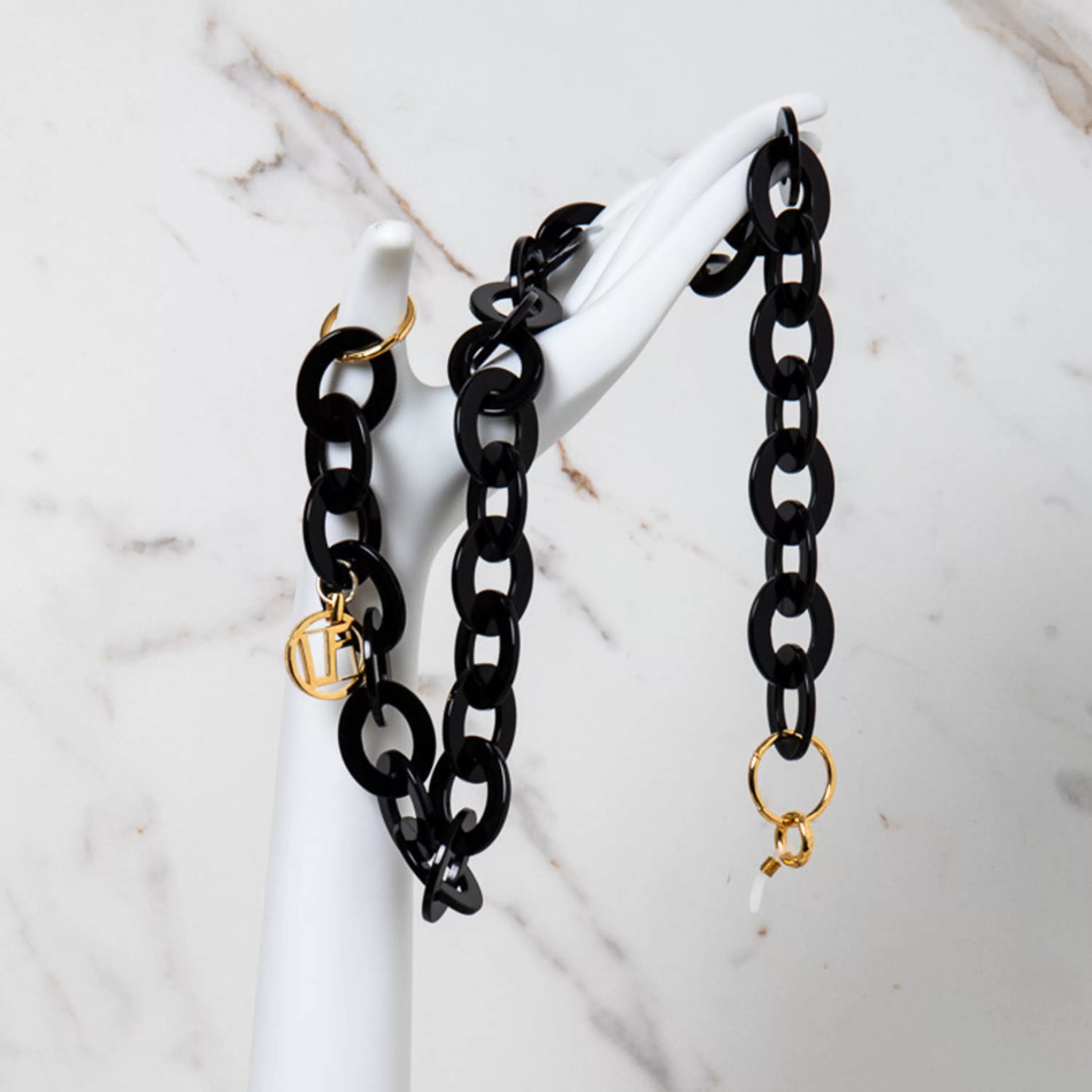 Linda Farrow Black Oval Link Acetate Chain