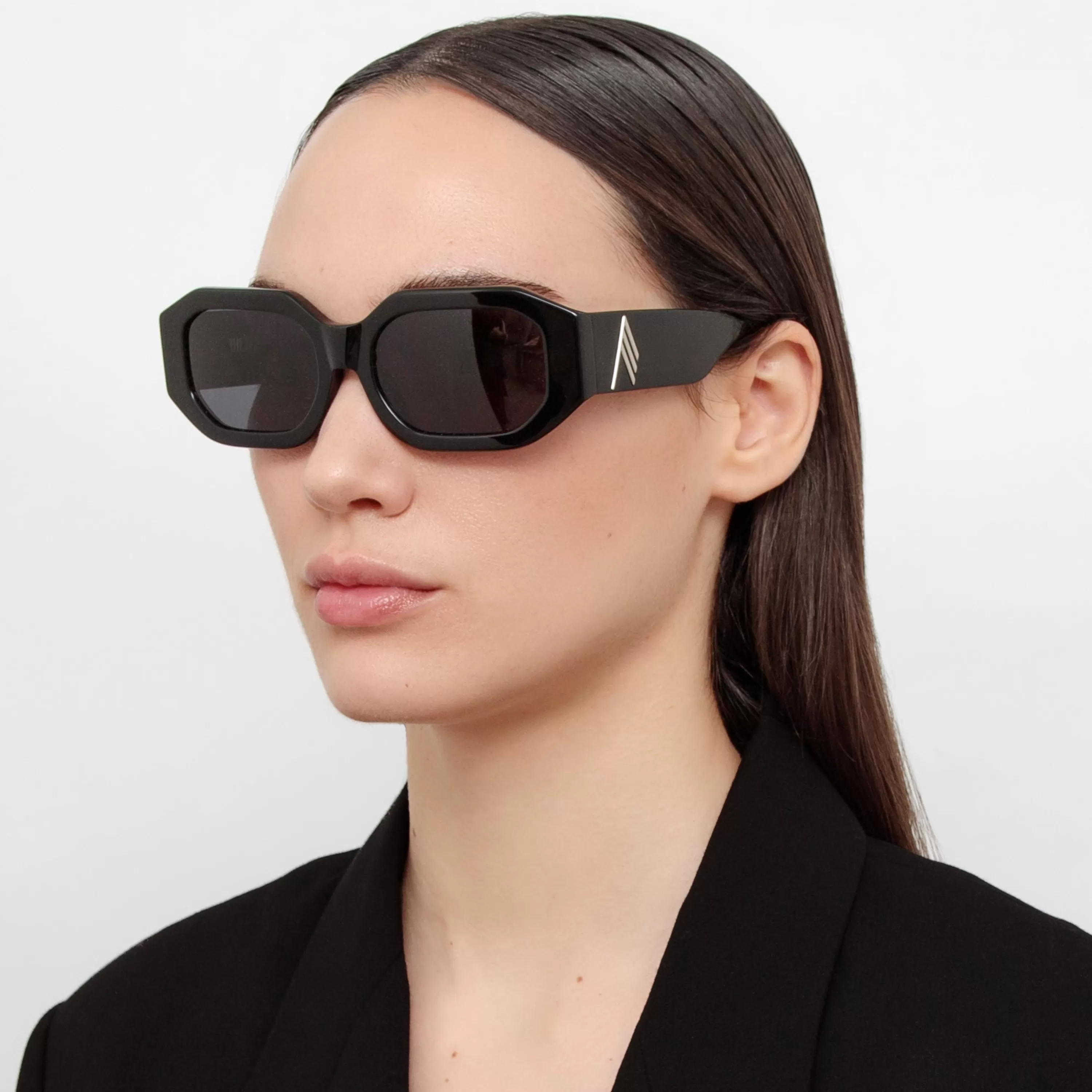 LINDA FARROW (U.K.) Blake Angular Sunglasses in Black