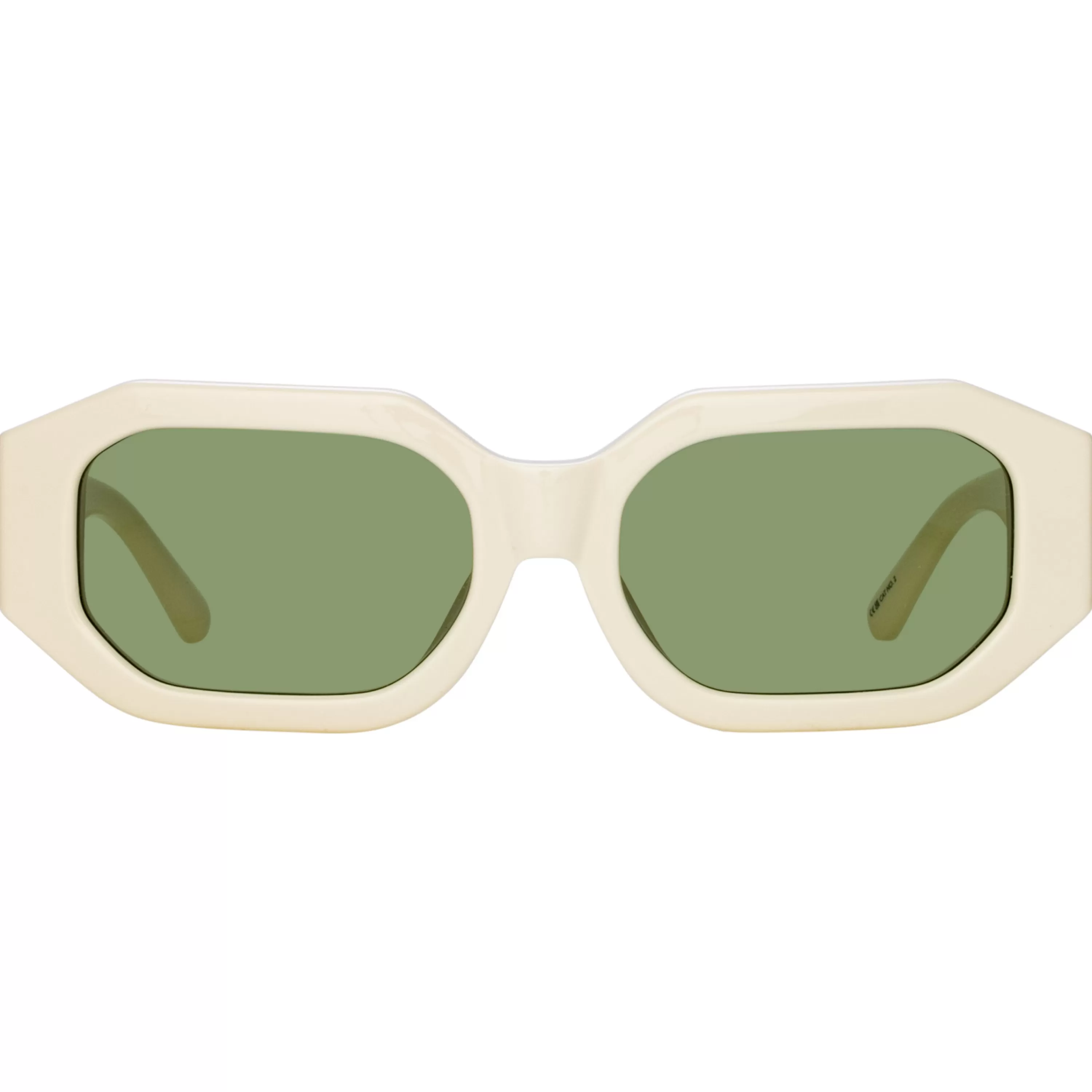 LINDA FARROW (U.K.) Blake Angular Sunglasses in Ivory and Green