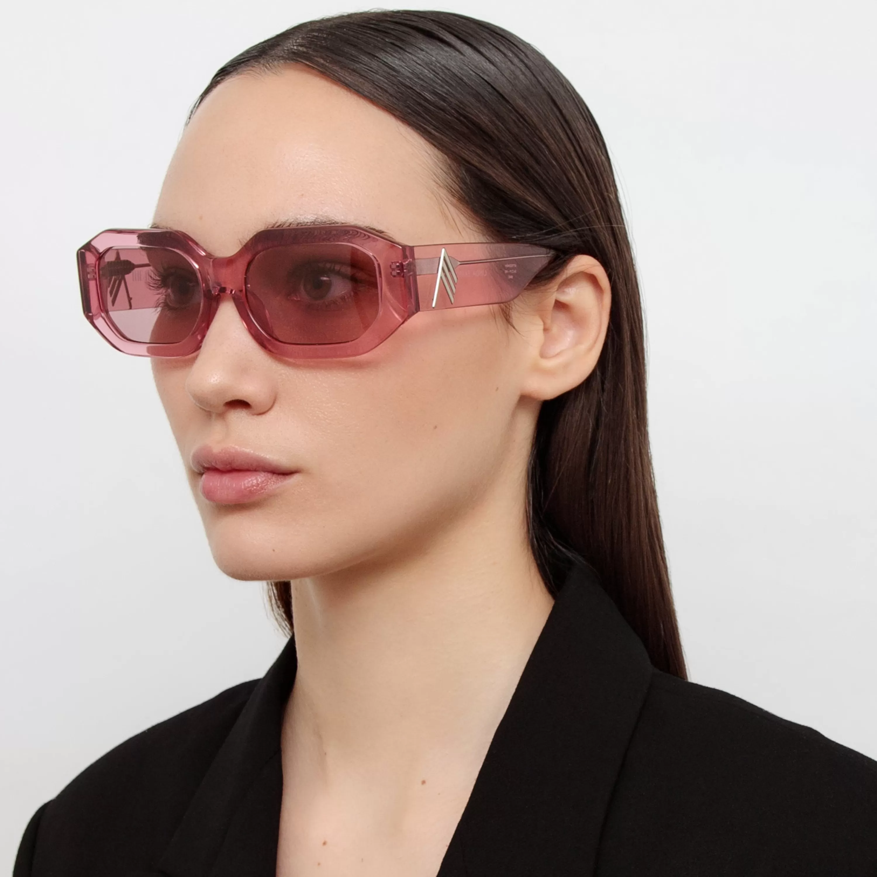 LINDA FARROW (U.K.) Blake Angular Sunglasses in Pink