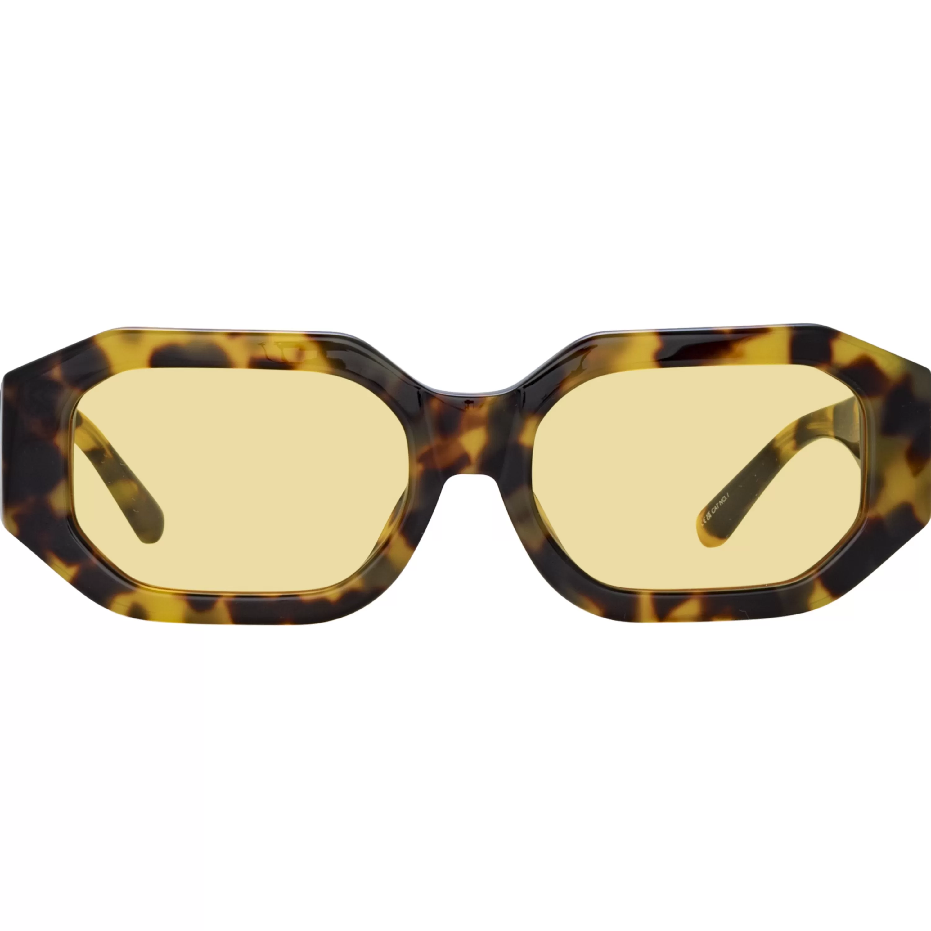 LINDA FARROW (U.K.) Blake Angular Sunglasses in Tortoiseshell and Yellow
