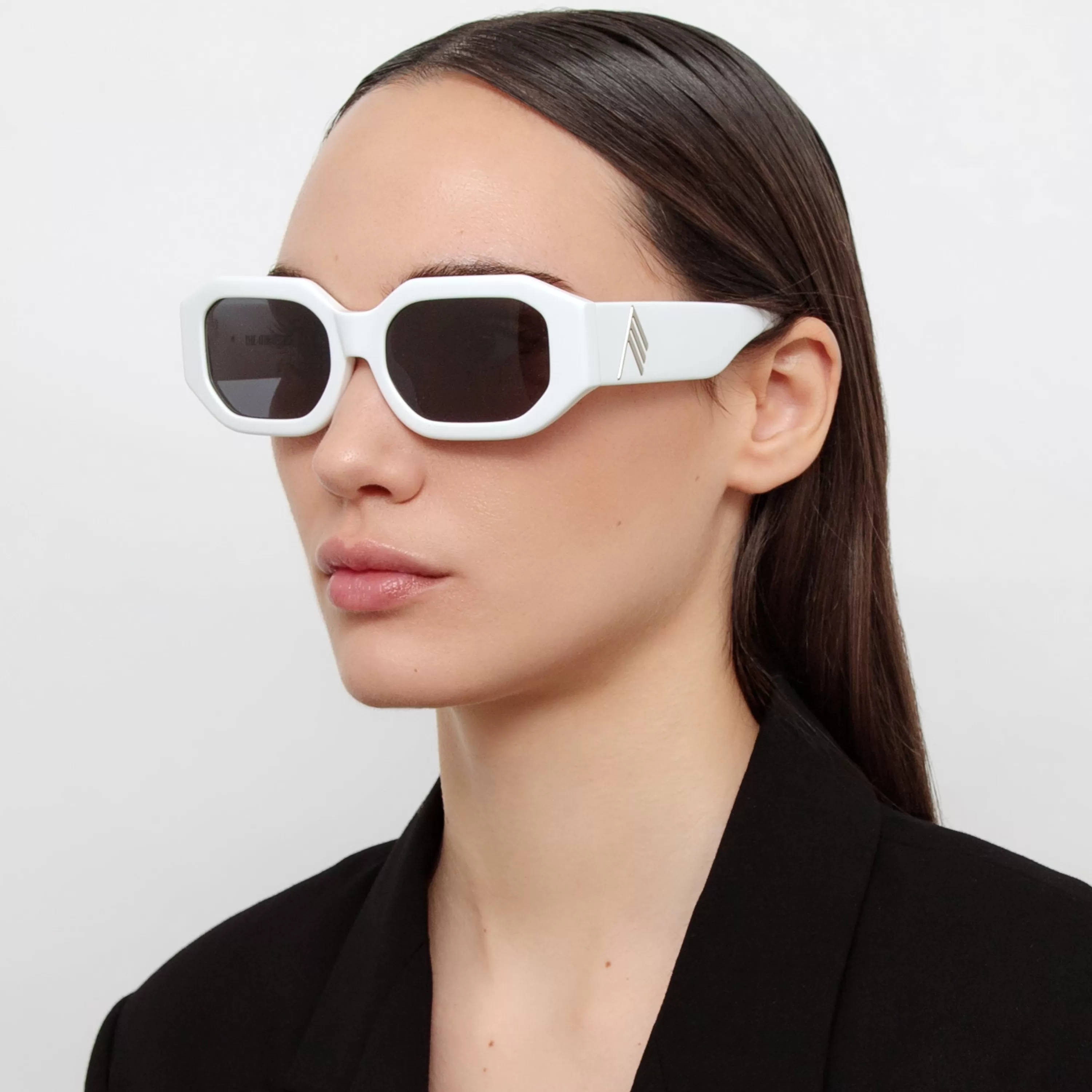 LINDA FARROW (U.K.) Blake Angular Sunglasses in White