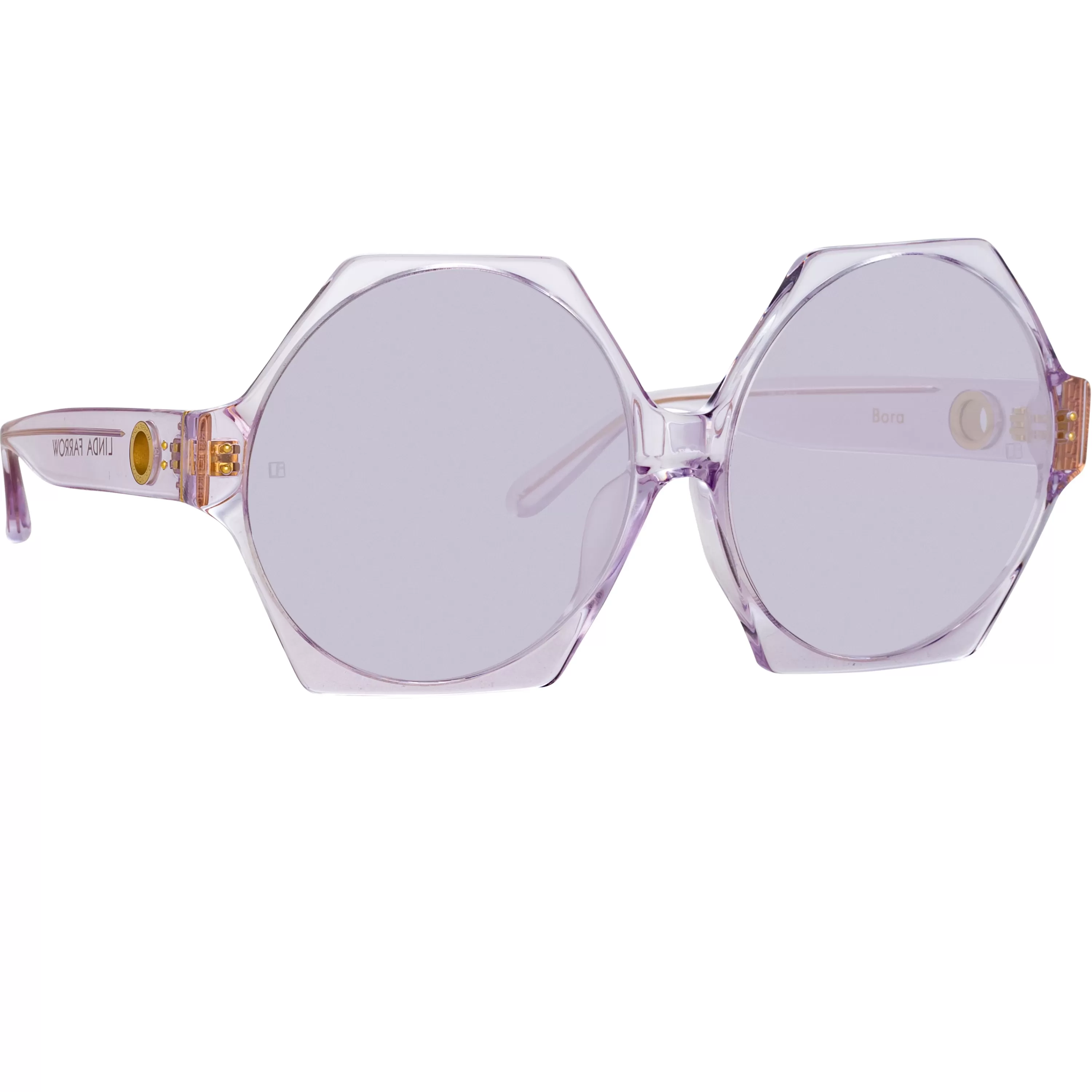 LINDA FARROW (U.K.) Bora Hexagon Sunglasses in Lilac