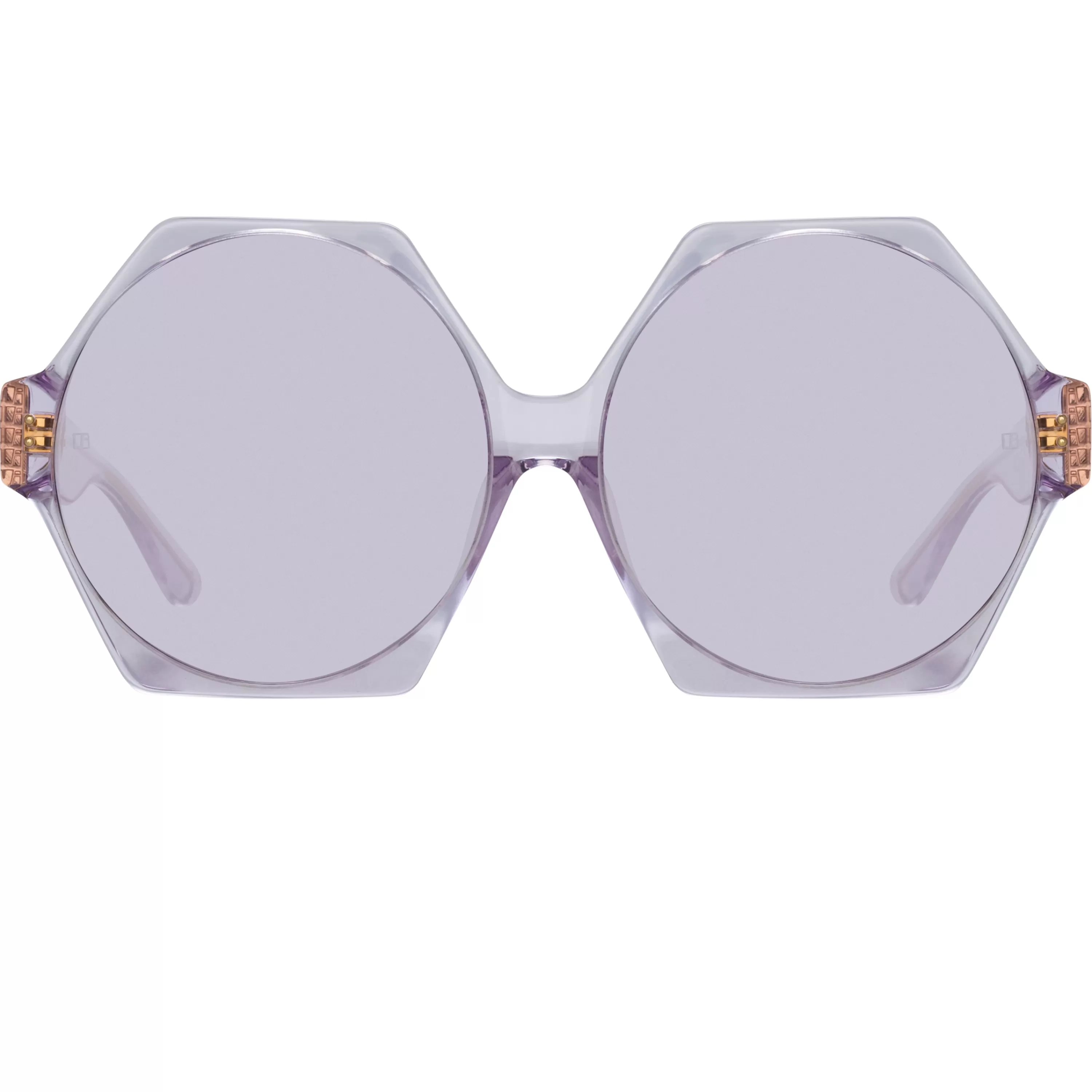 LINDA FARROW (U.K.) Bora Hexagon Sunglasses in Lilac