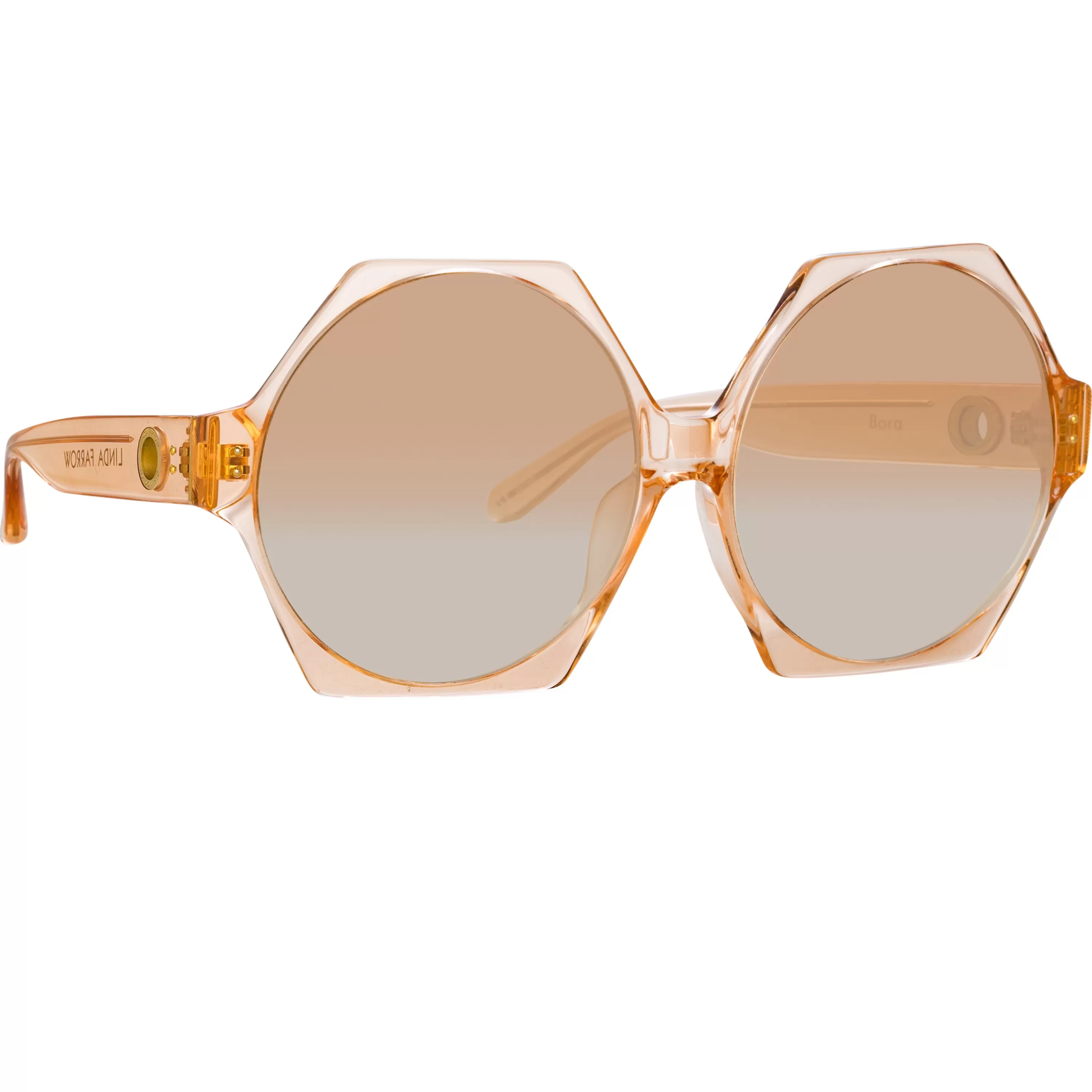 LINDA FARROW (U.K.) Bora Hexagon Sunglasses in Peach