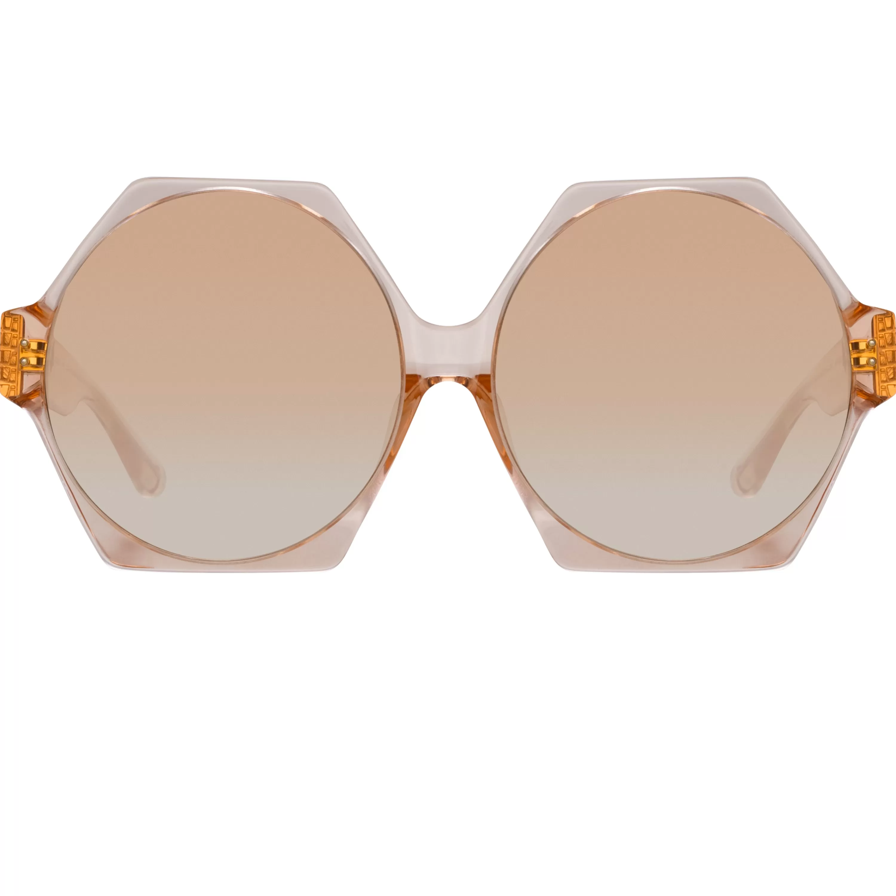 LINDA FARROW (U.K.) Bora Hexagon Sunglasses in Peach