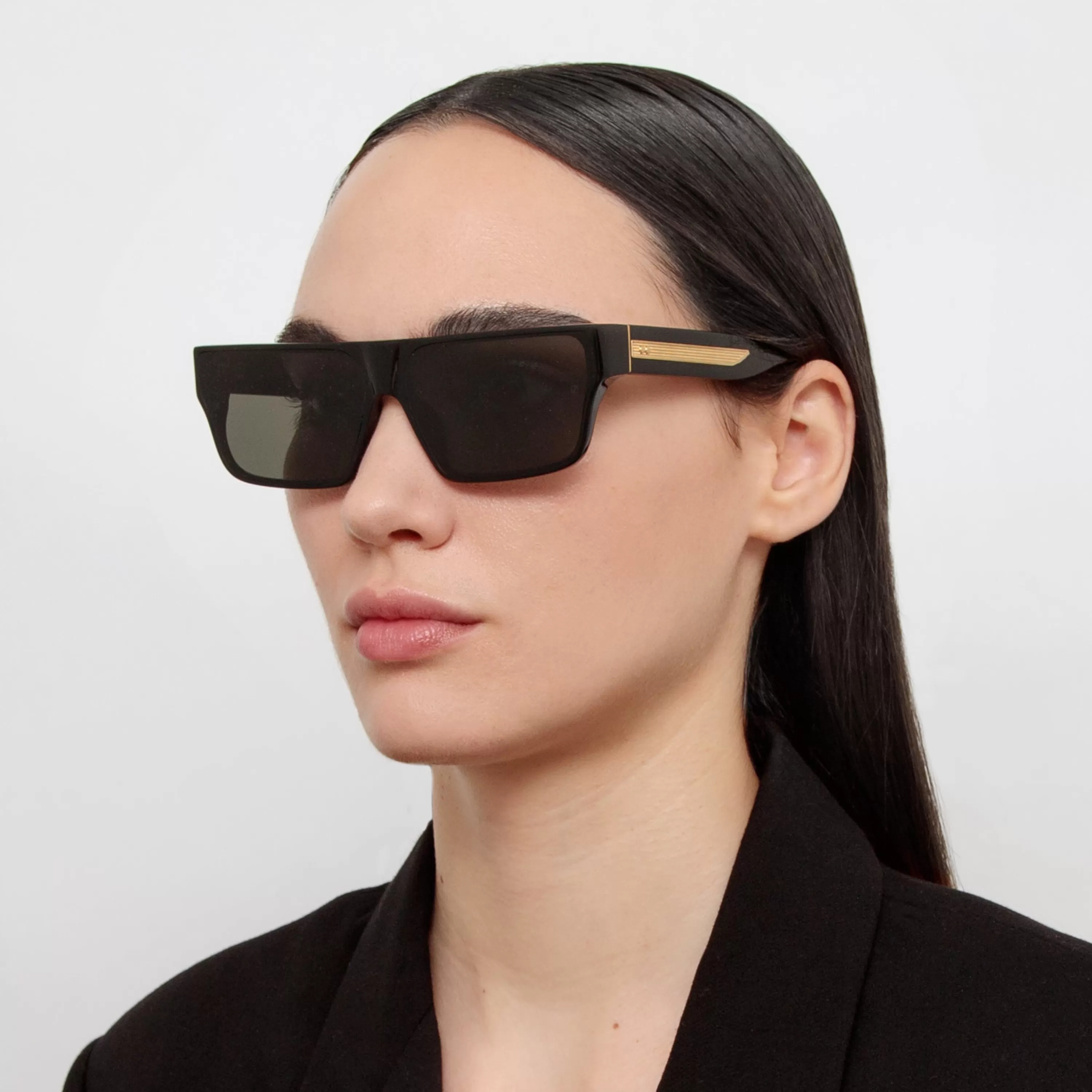 Women LINDA FARROW (U.K.) Brady Flat Top Sunglasses in Black