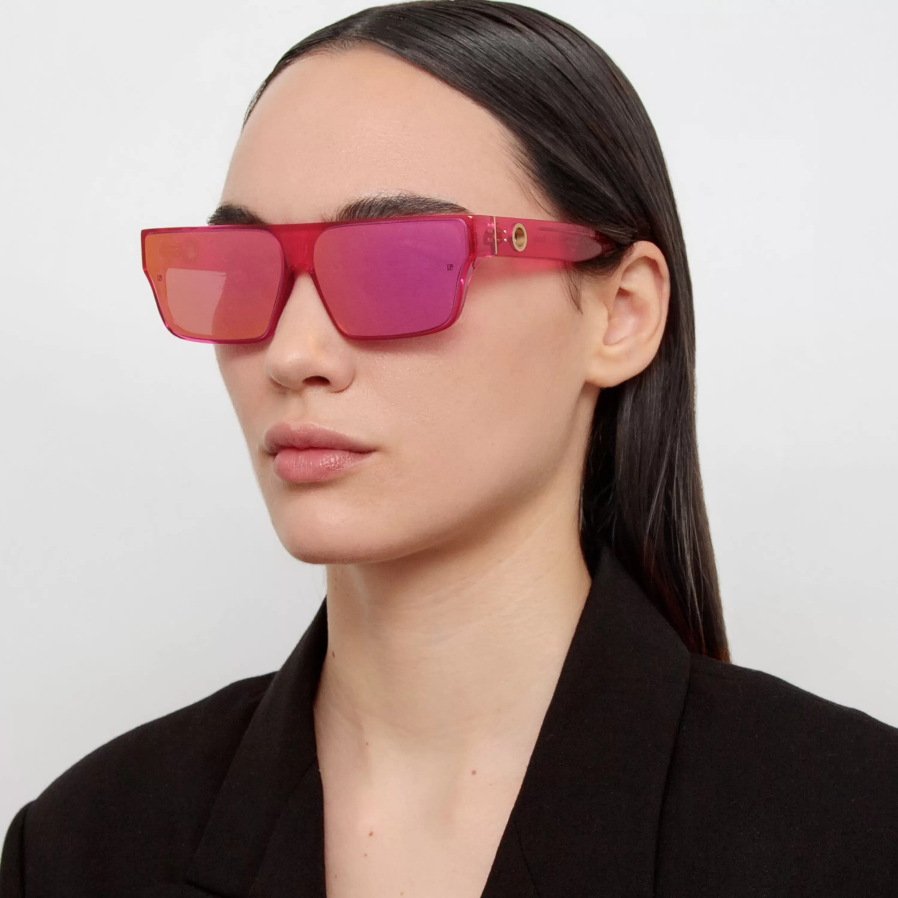 Women LINDA FARROW (U.K.) Brady Flat Top Sunglasses in Neon Pink