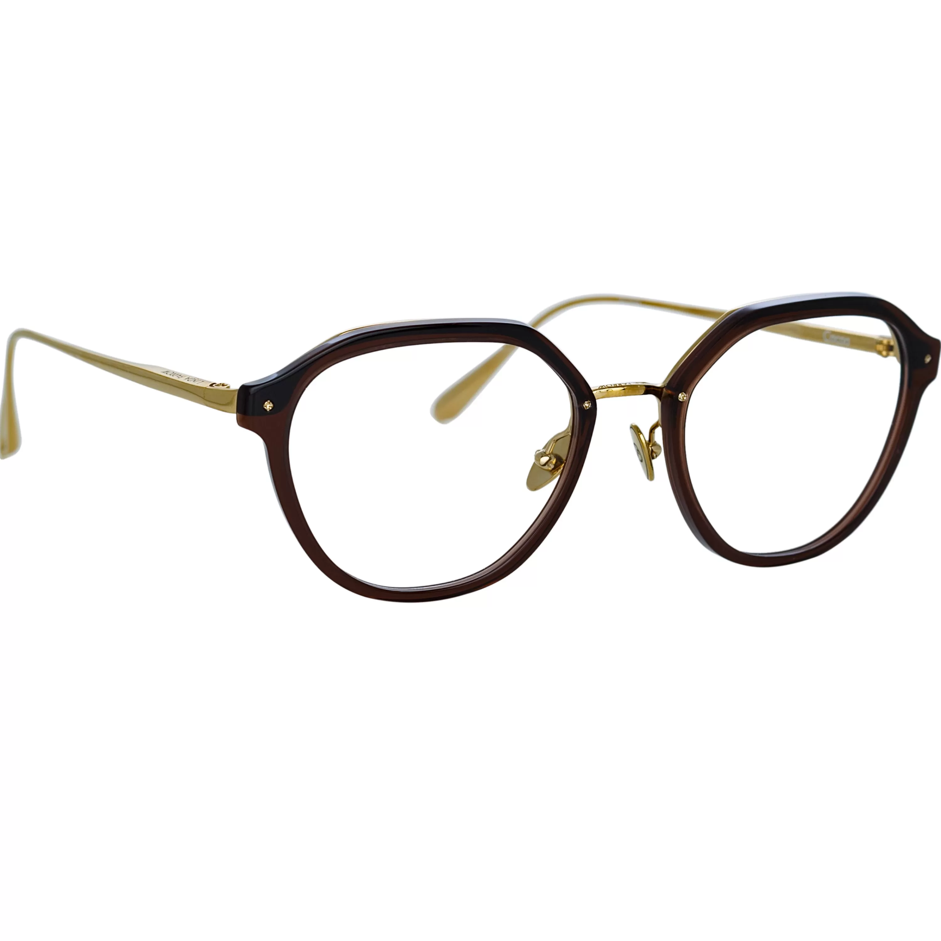 LINDA FARROW (U.K.) Cacao Angular Optical Frame in Brown