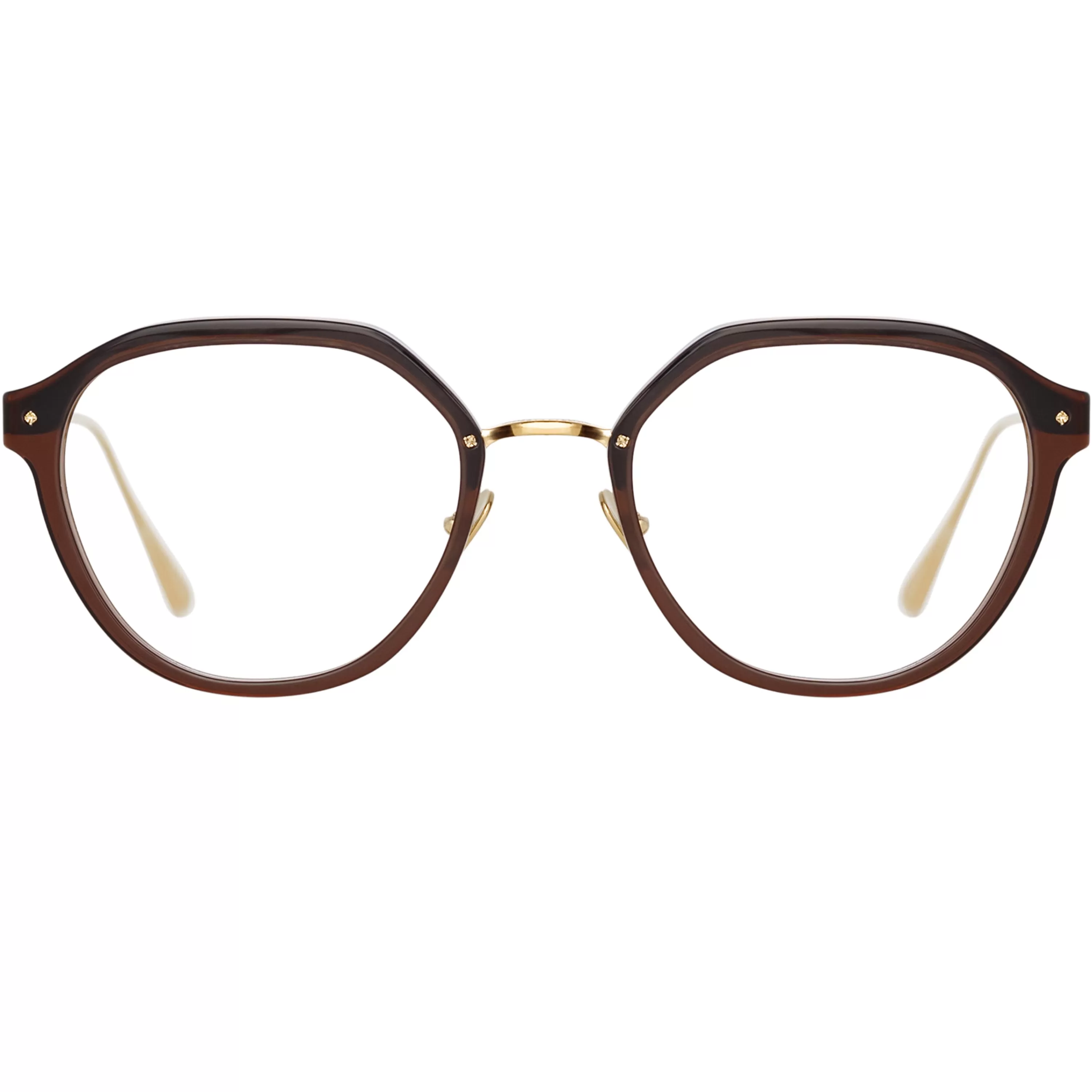 LINDA FARROW (U.K.) Cacao Angular Optical Frame in Brown