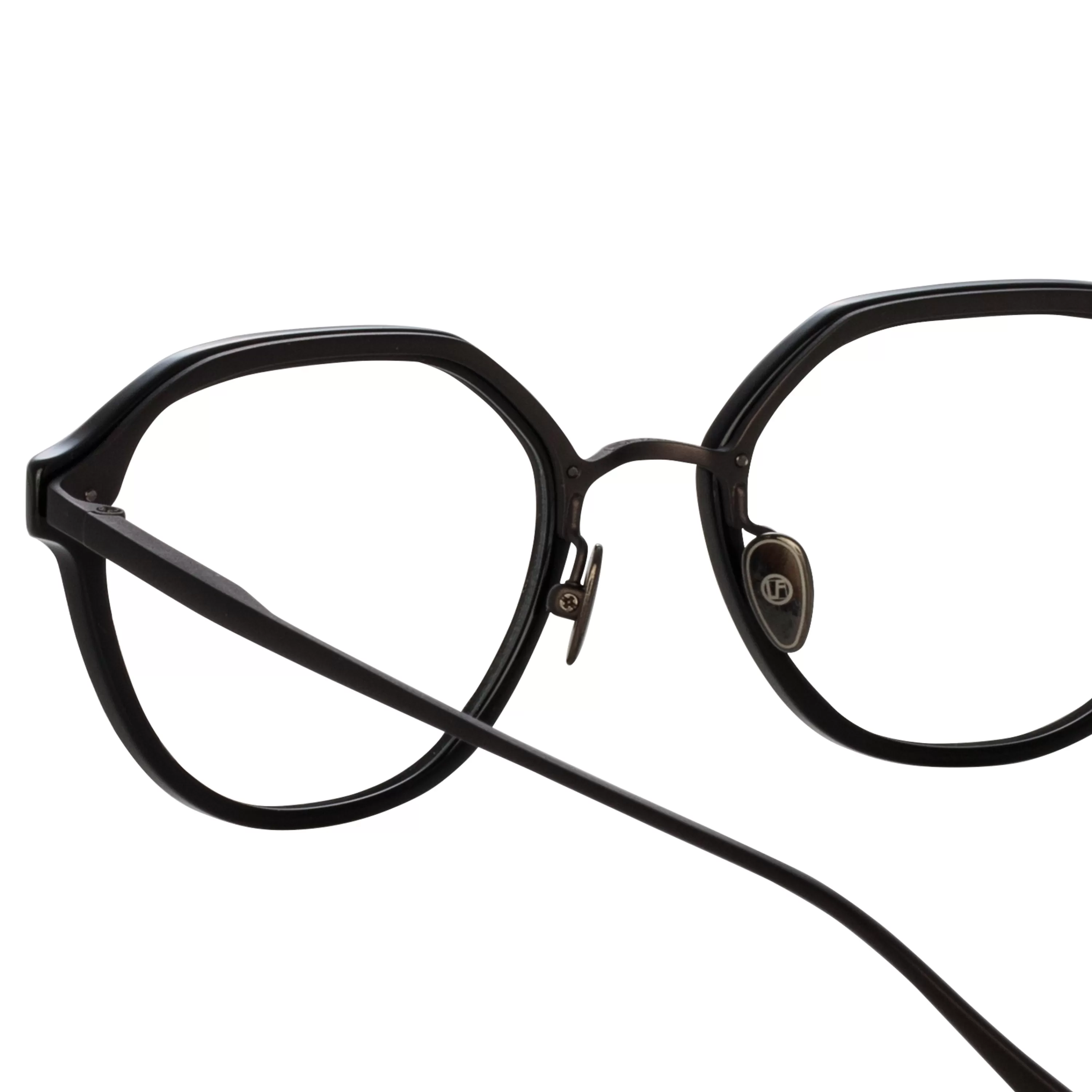 cacao_angular_optical_frames_in_black_and_nickel_4.webp LINDA FARROW (U.K.) Cacao Angular Optical Frames in Black and Nickel