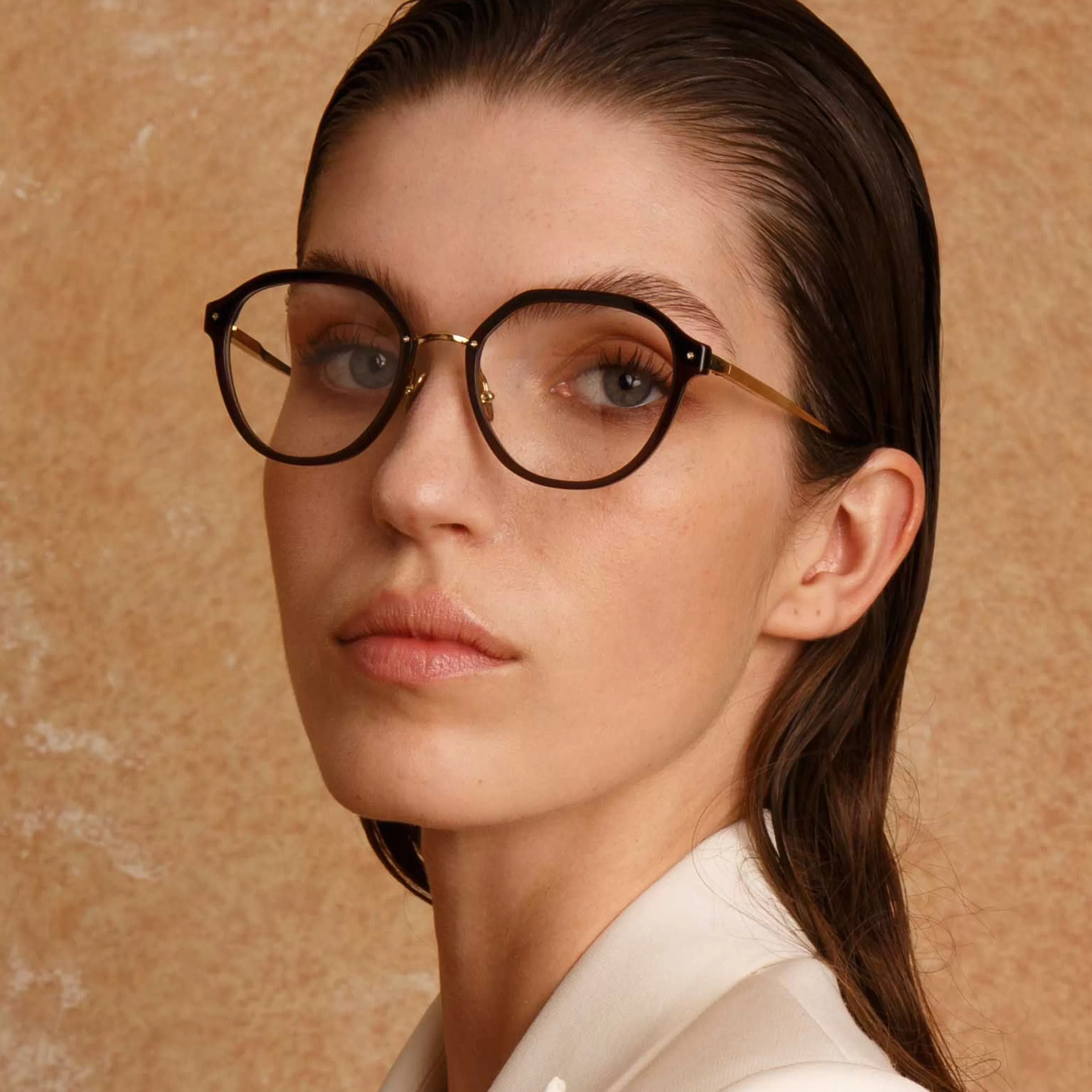 LINDA FARROW (U.K.) Cacao Angular Sunglasses in Tortoiseshell