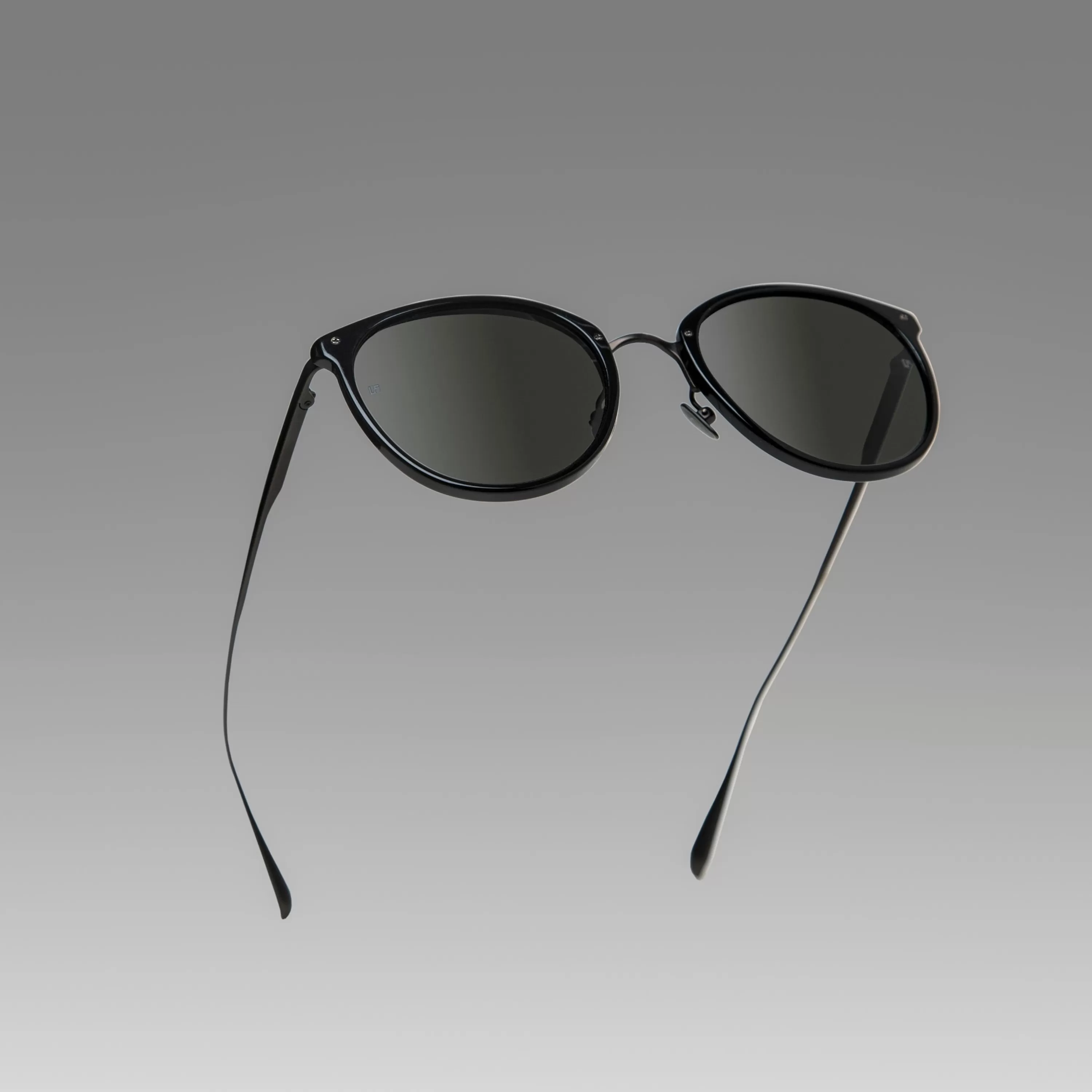 LINDA FARROW (U.K.) Calthorpe Oval Sunglasses in Black and Matt Nickel