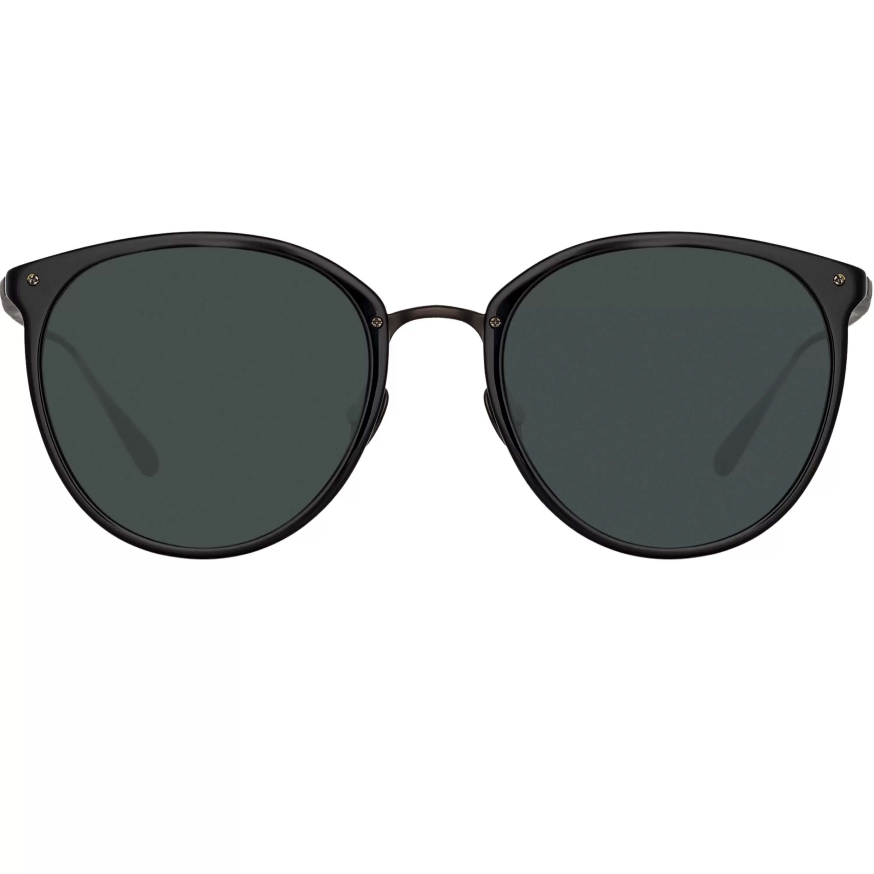 LINDA FARROW (U.K.) Calthorpe Oval Sunglasses in Black and Matt Nickel
