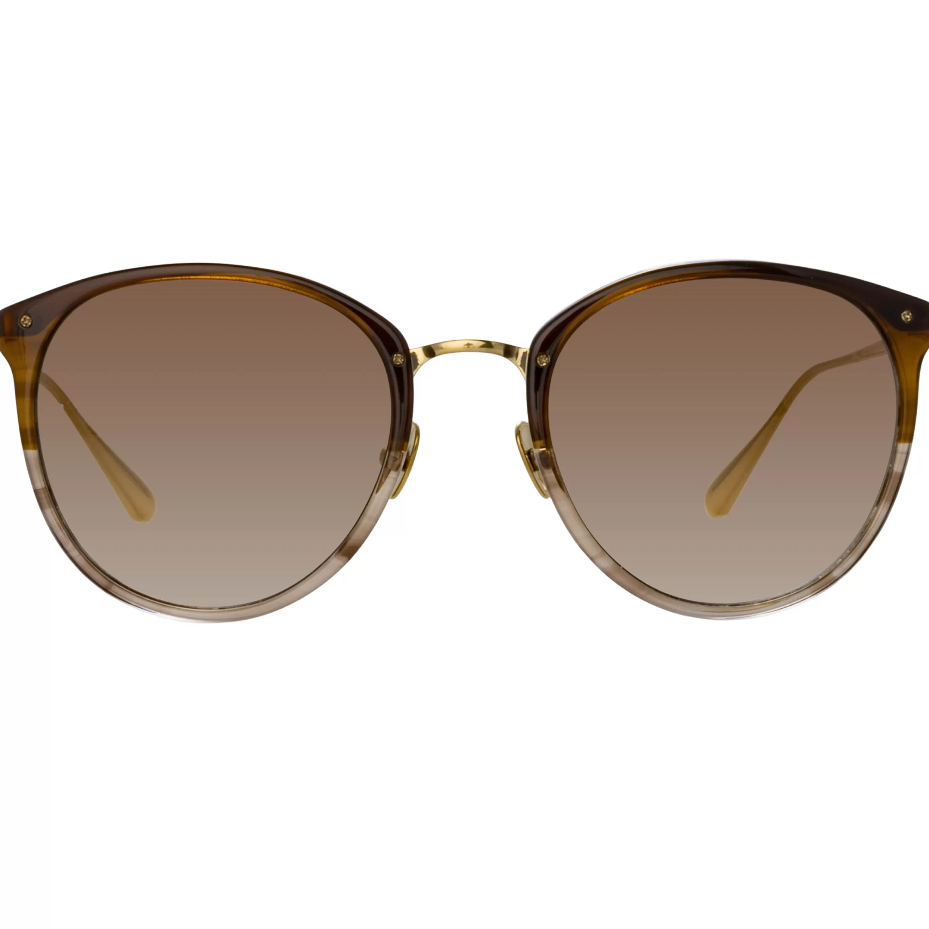 Women Linda Farrow Calthorpe Oval Sunglasses in Caramel Horn