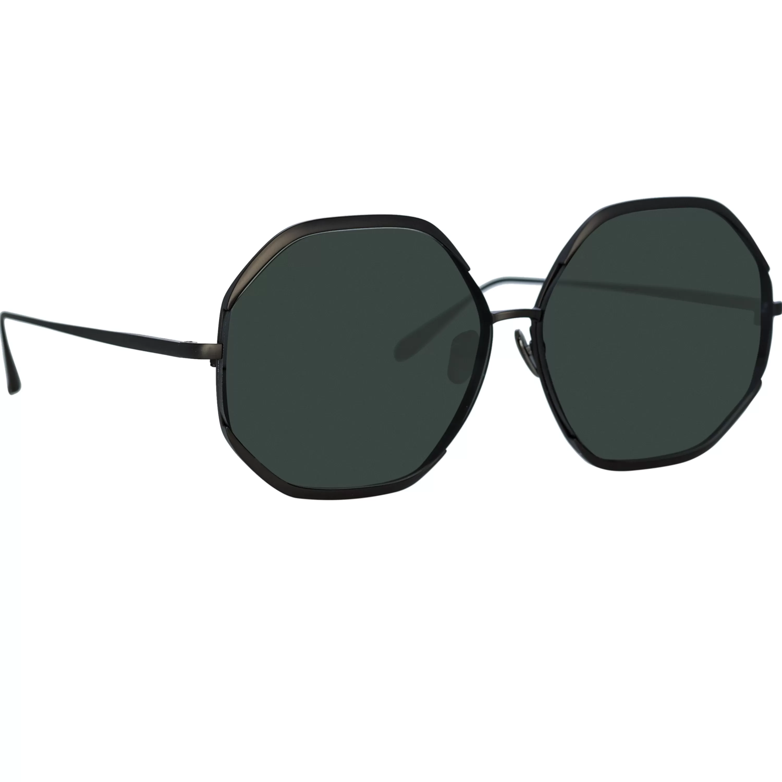 LINDA FARROW (U.K.) Camila Hexagon Sunglasses in Nickel