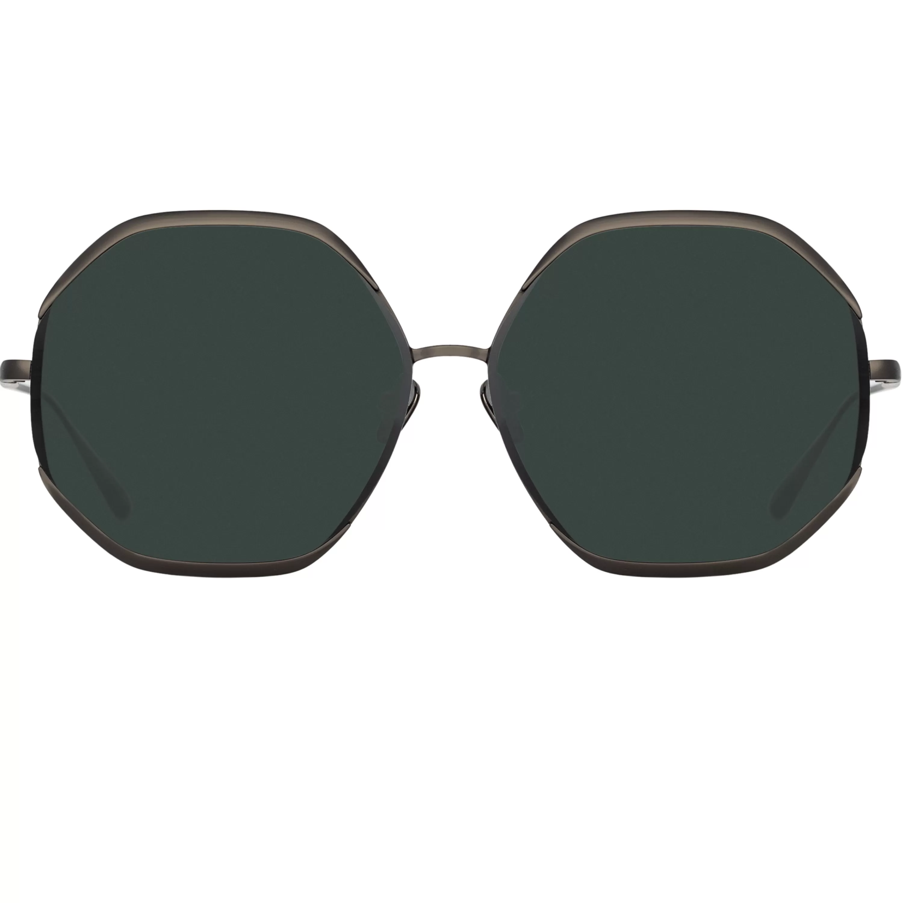 LINDA FARROW (U.K.) Camila Hexagon Sunglasses in Nickel