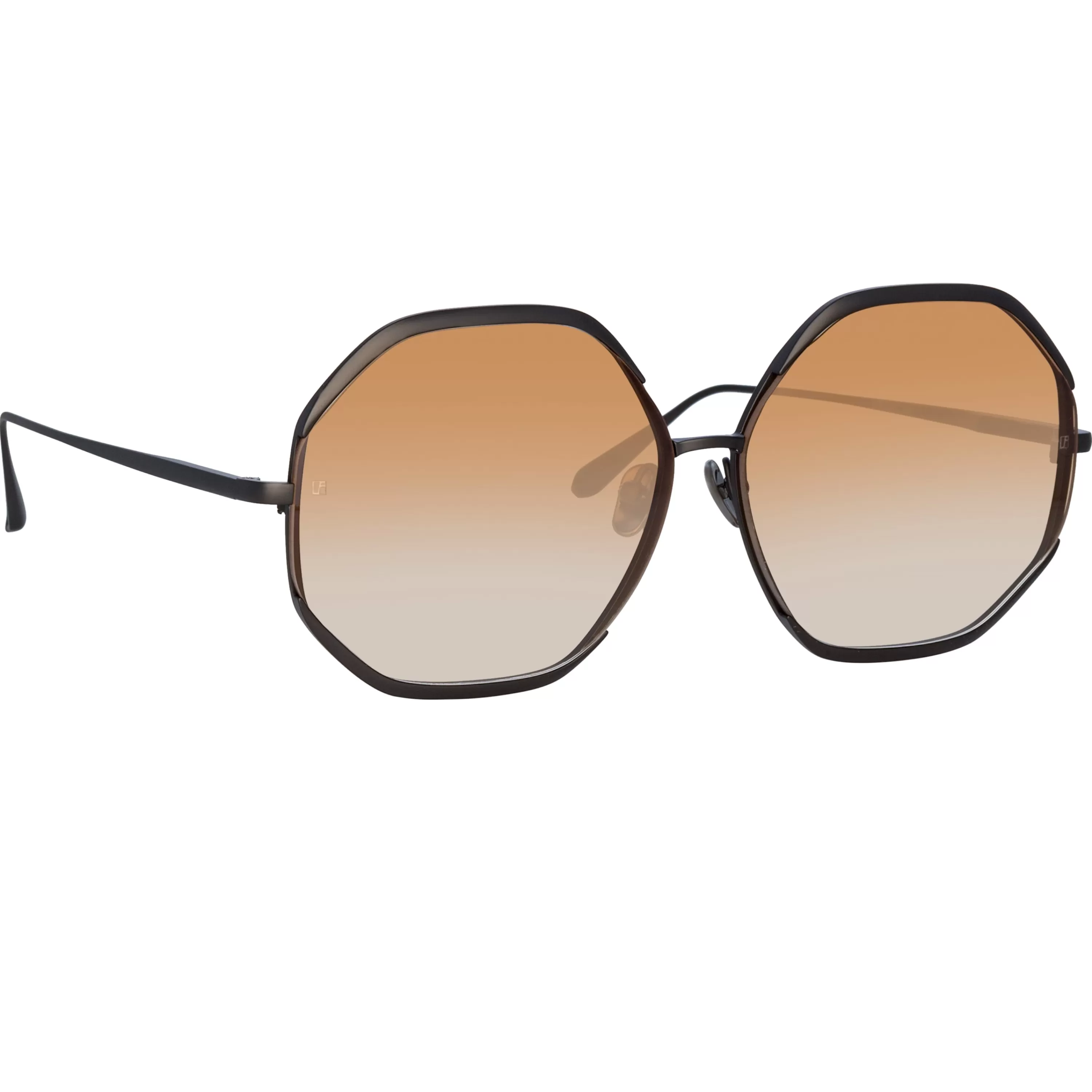 Women LINDA FARROW (U.K.) Camila Hexagon Sunglasses in Nickel and Camel