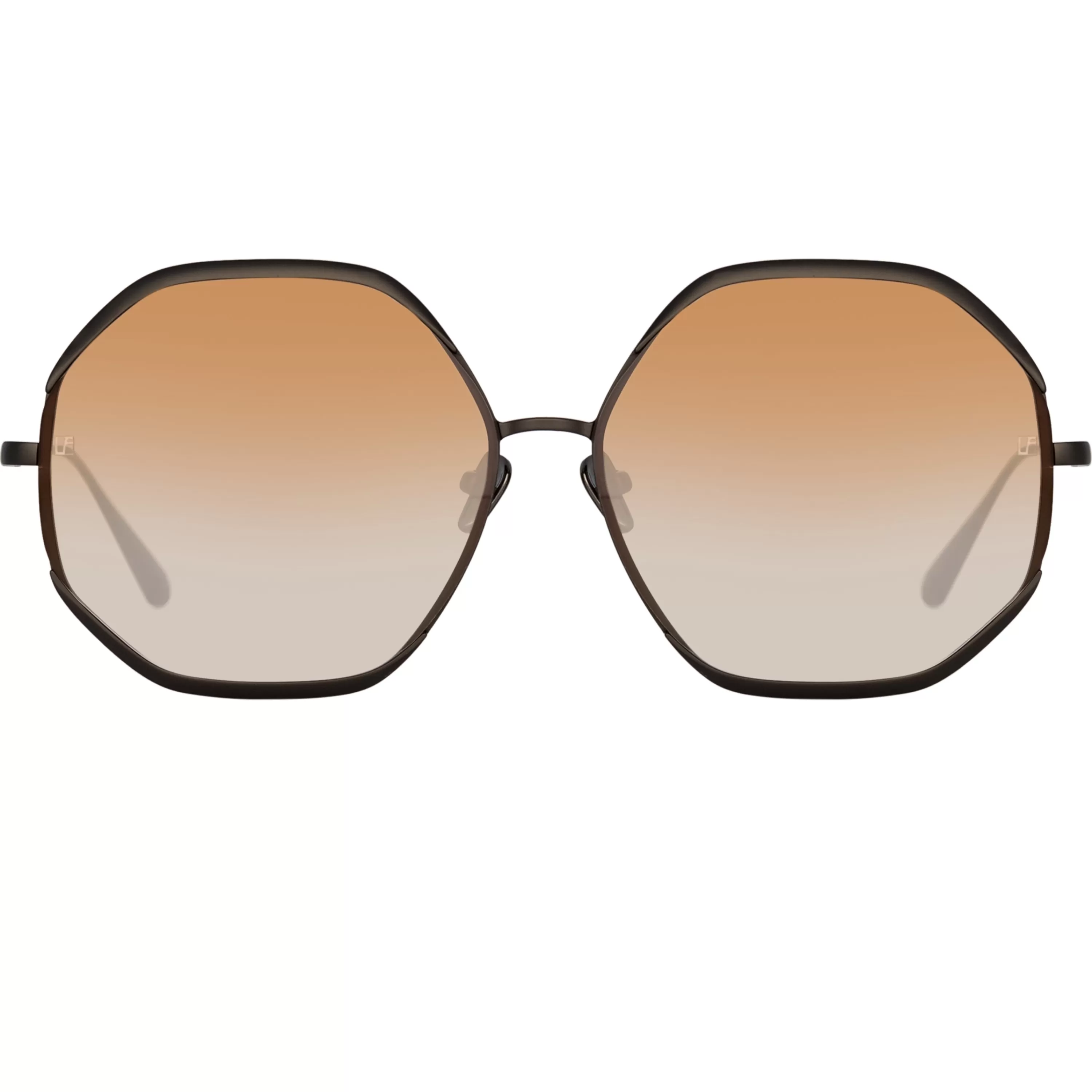 Women LINDA FARROW (U.K.) Camila Hexagon Sunglasses in Nickel and Camel