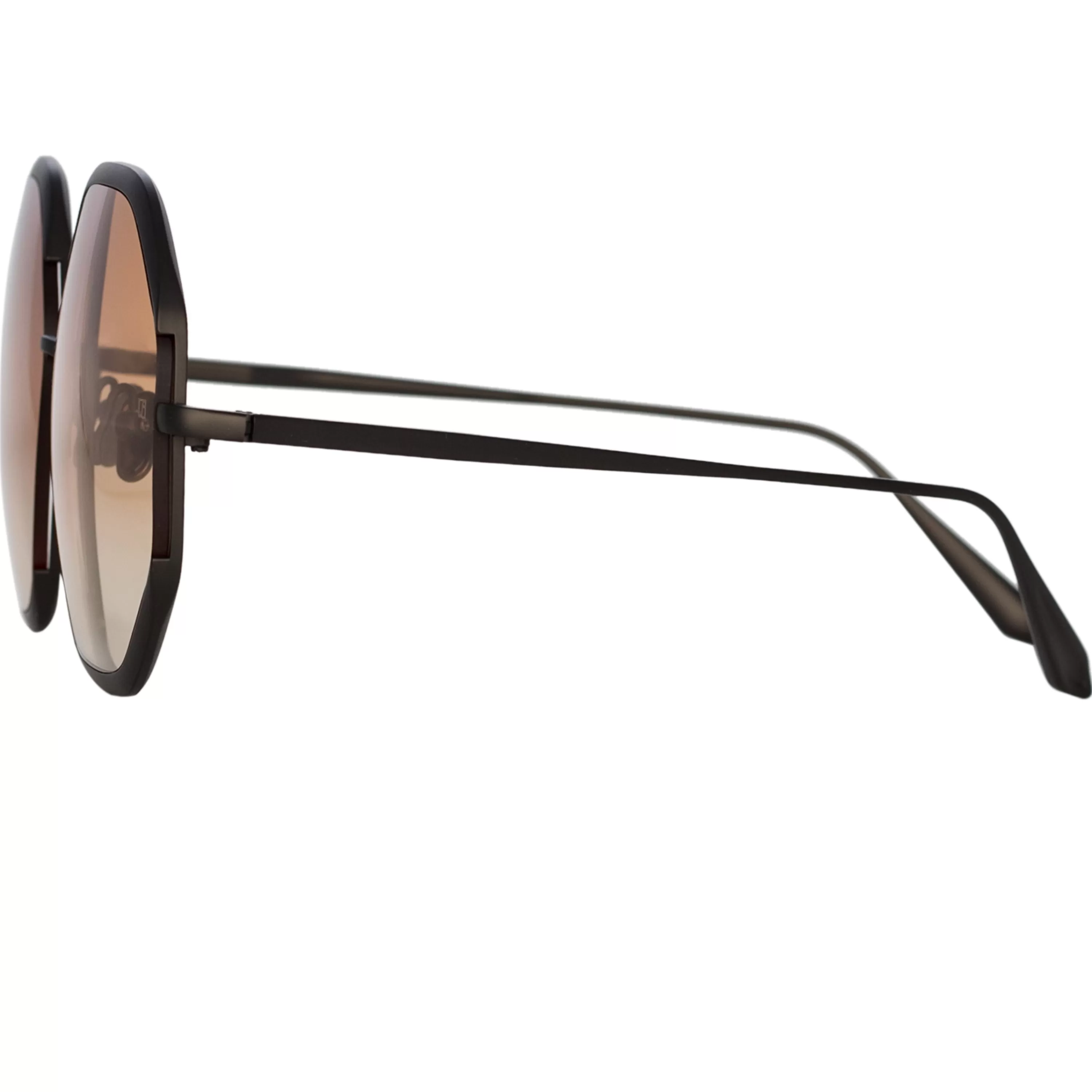 camila_hexagon_sunglasses_in_nickel_and_camel_2.webp Women LINDA FARROW (U.K.) Camila Hexagon Sunglasses in Nickel and Camel