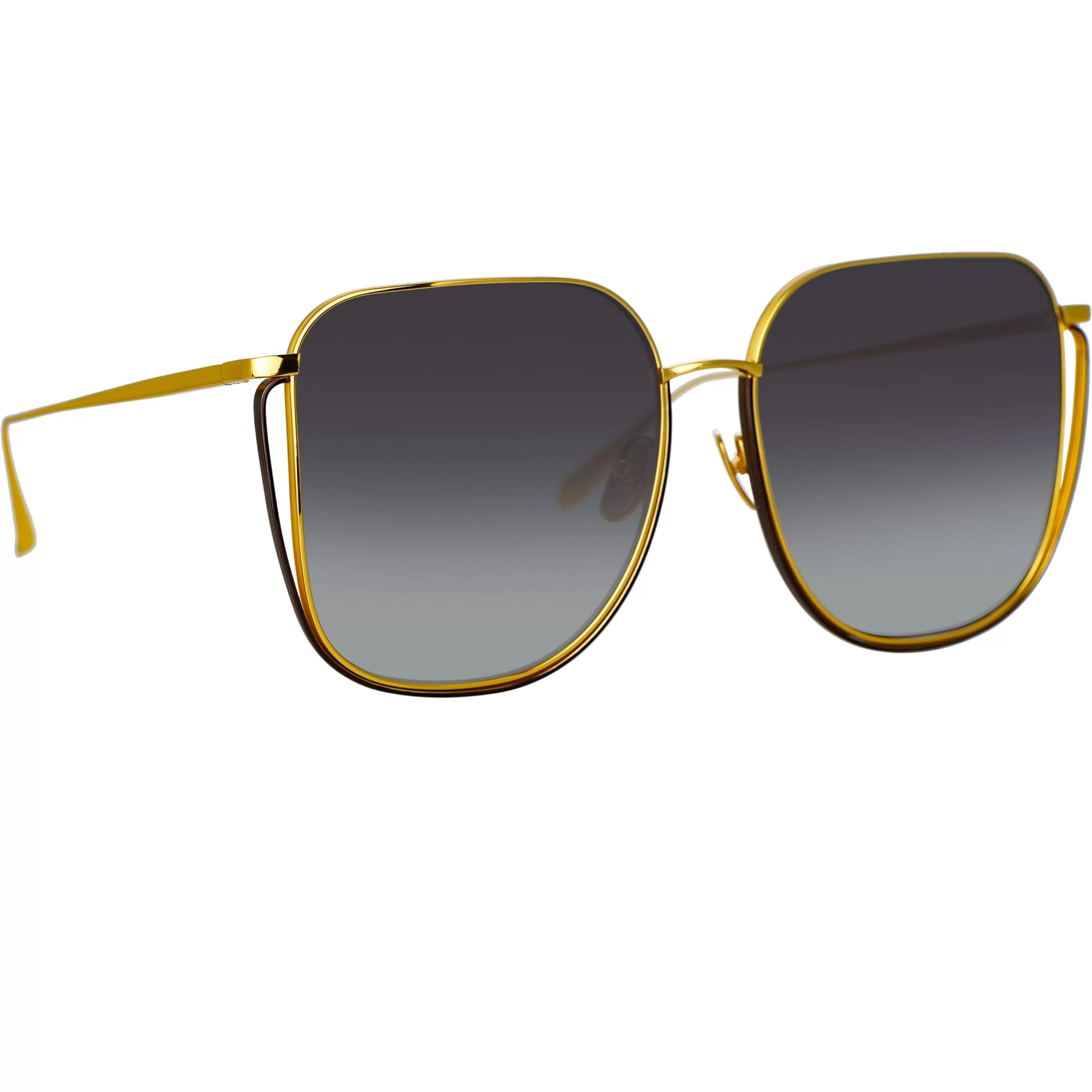 LINDA FARROW (U.K.) Camry Oversized Sunglasses in Yellow Gold