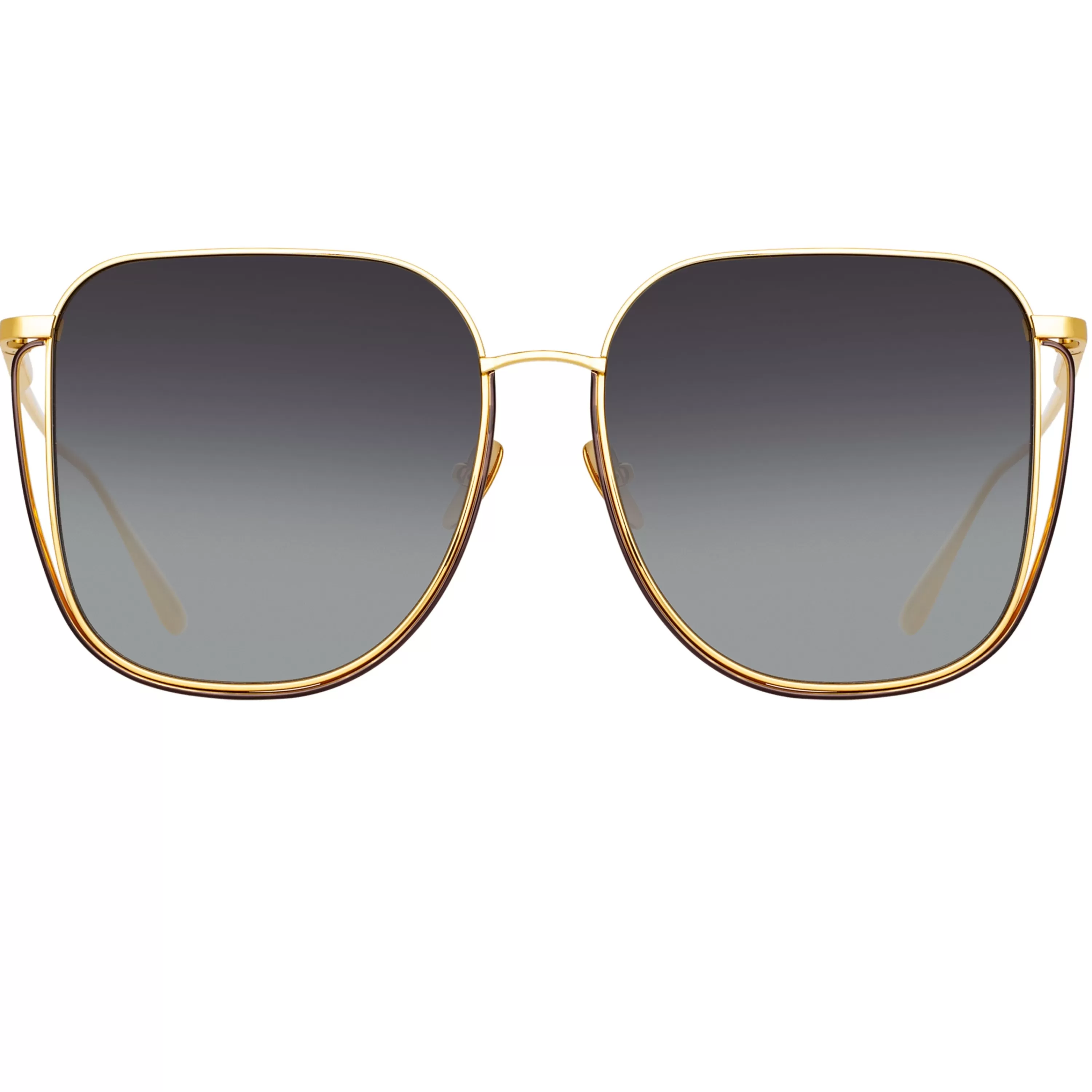 LINDA FARROW (U.K.) Camry Oversized Sunglasses in Yellow Gold