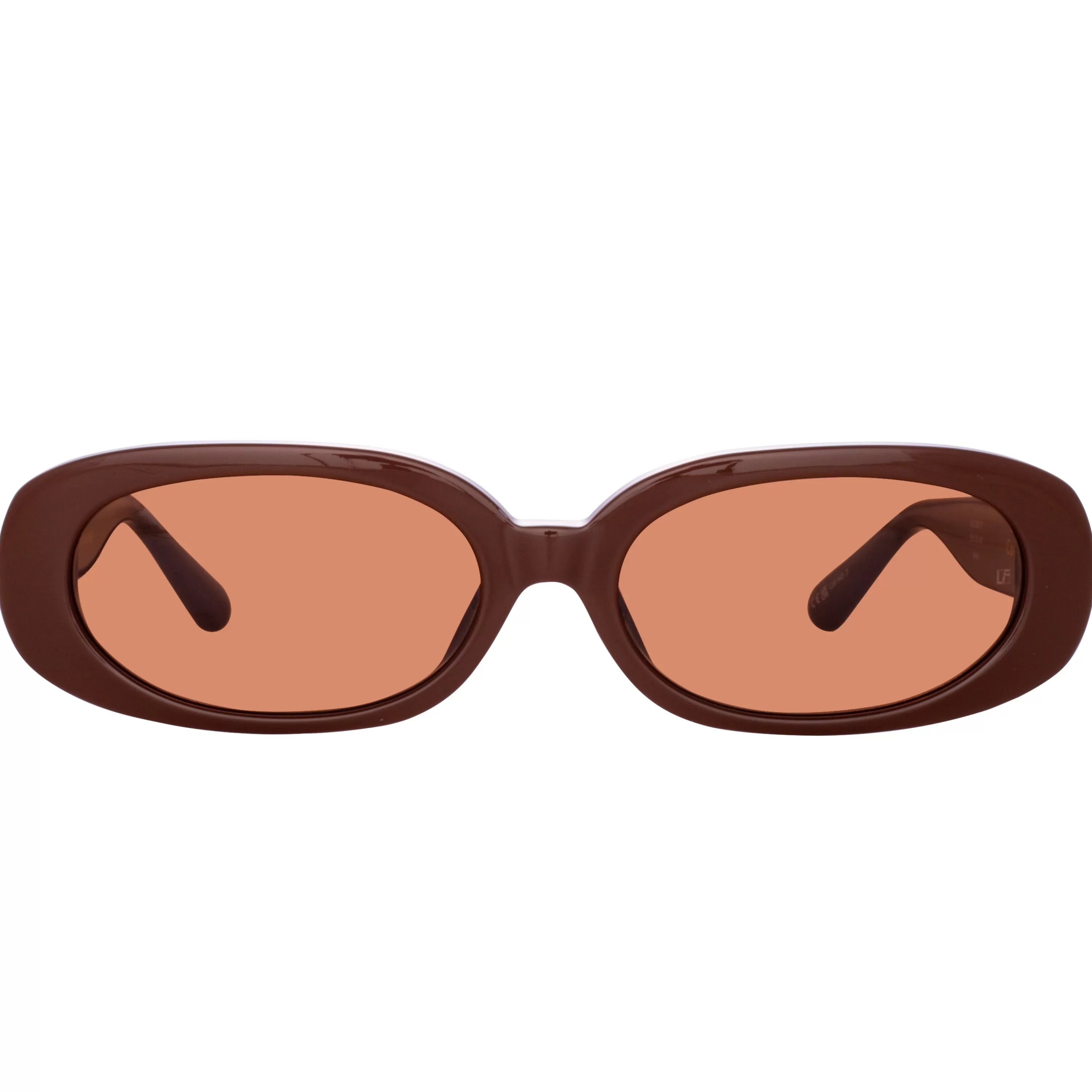 LINDA FARROW (U.K.) Cara Oval Sunglasses in Brown