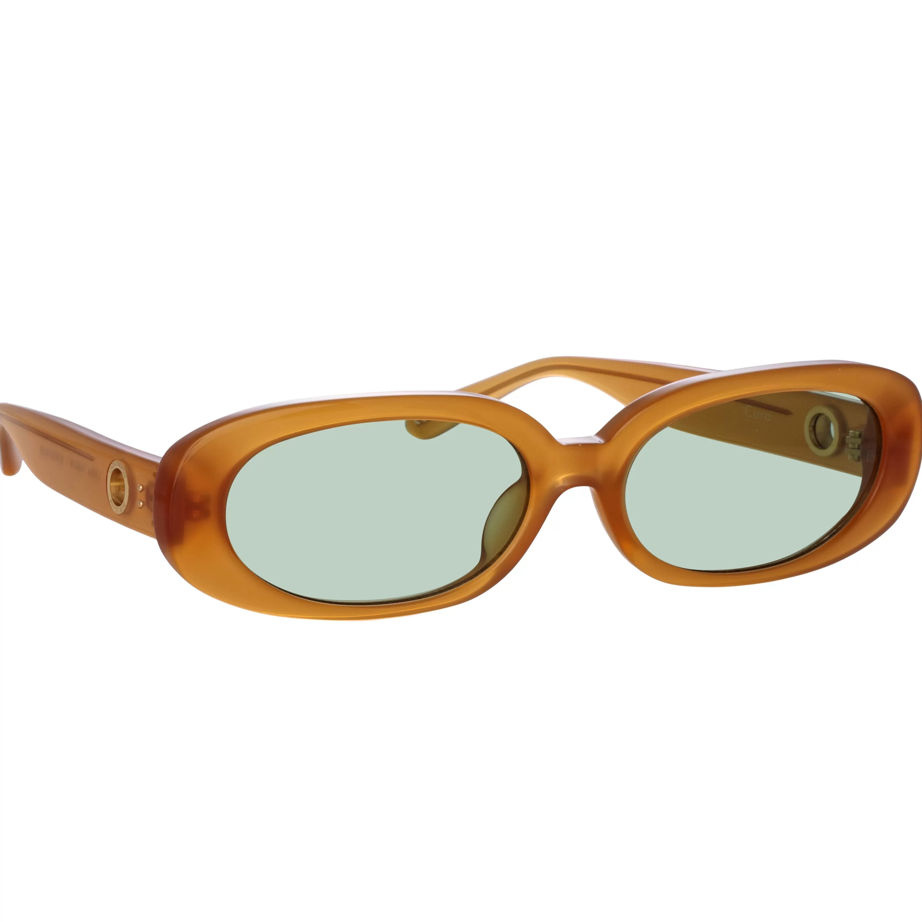 LINDA FARROW (U.K.) Cara Oval Sunglasses in Honey